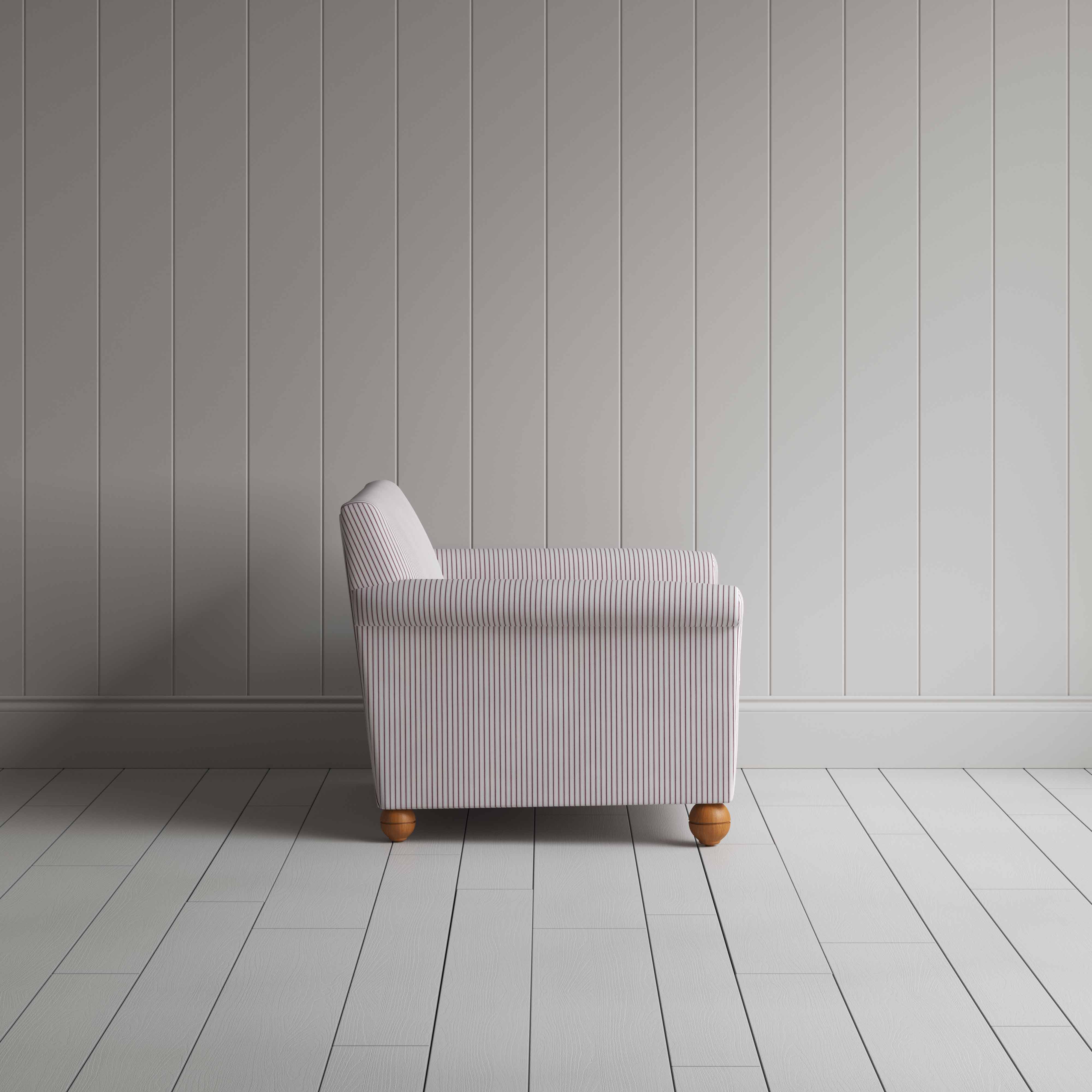 Idler Love Seat in Ticking Cotton, Berry - Nicola Harding