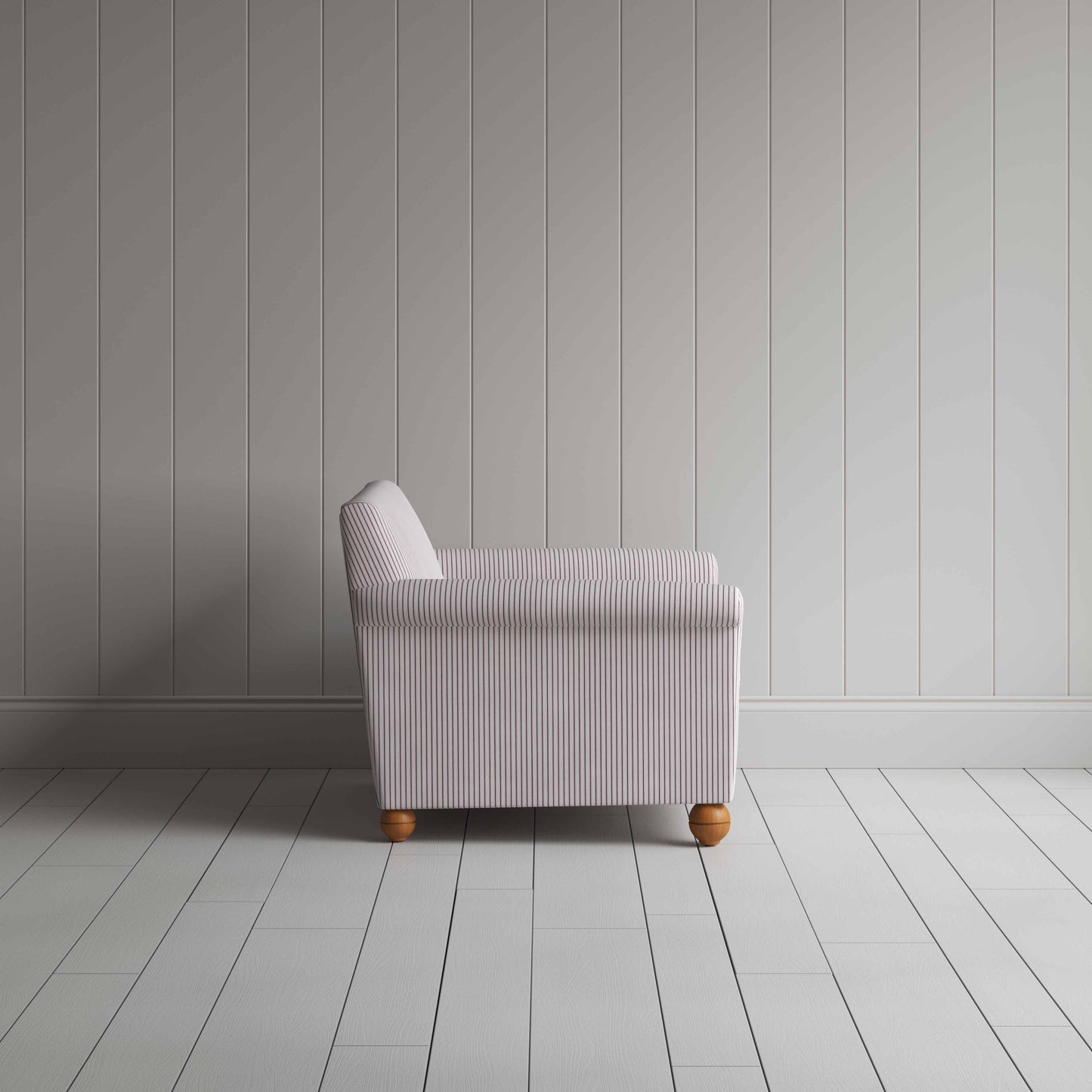 Idler Love Seat in Ticking Cotton, Berry - Nicola Harding