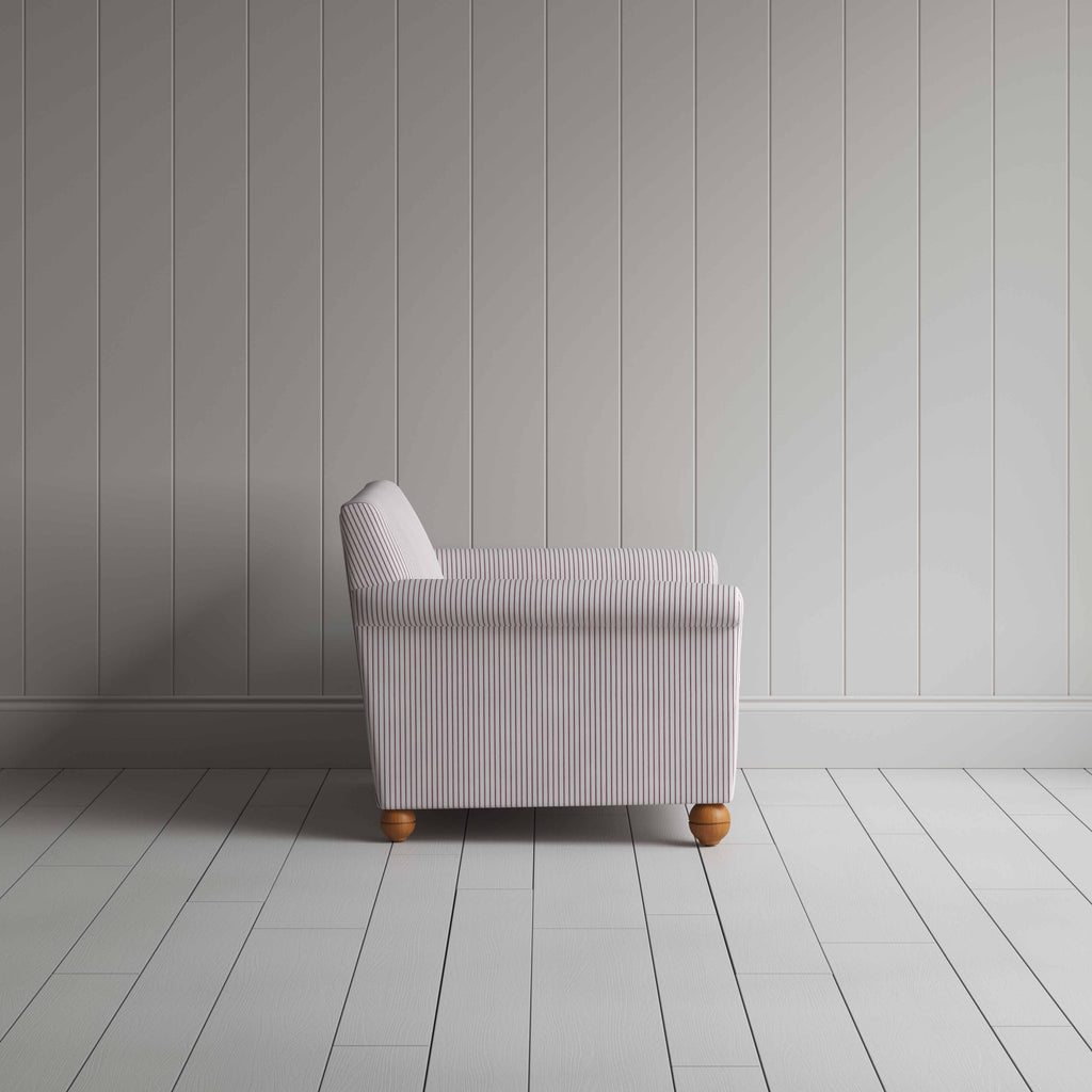 Idler Love Seat in Ticking Cotton, Berry - Nicola Harding