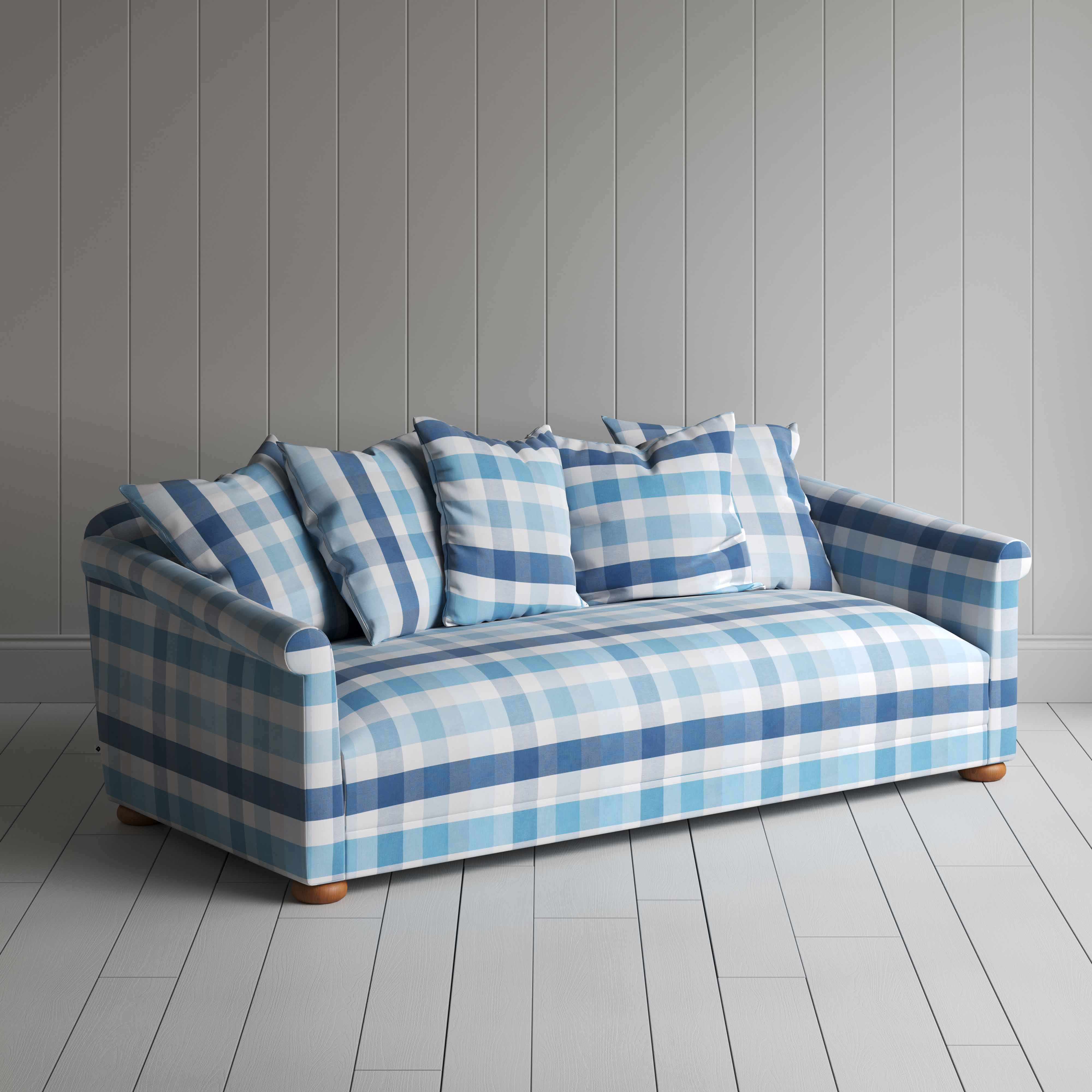  More the Merrier 4 Seater Sofa in Checkmate Cotton, Blue 