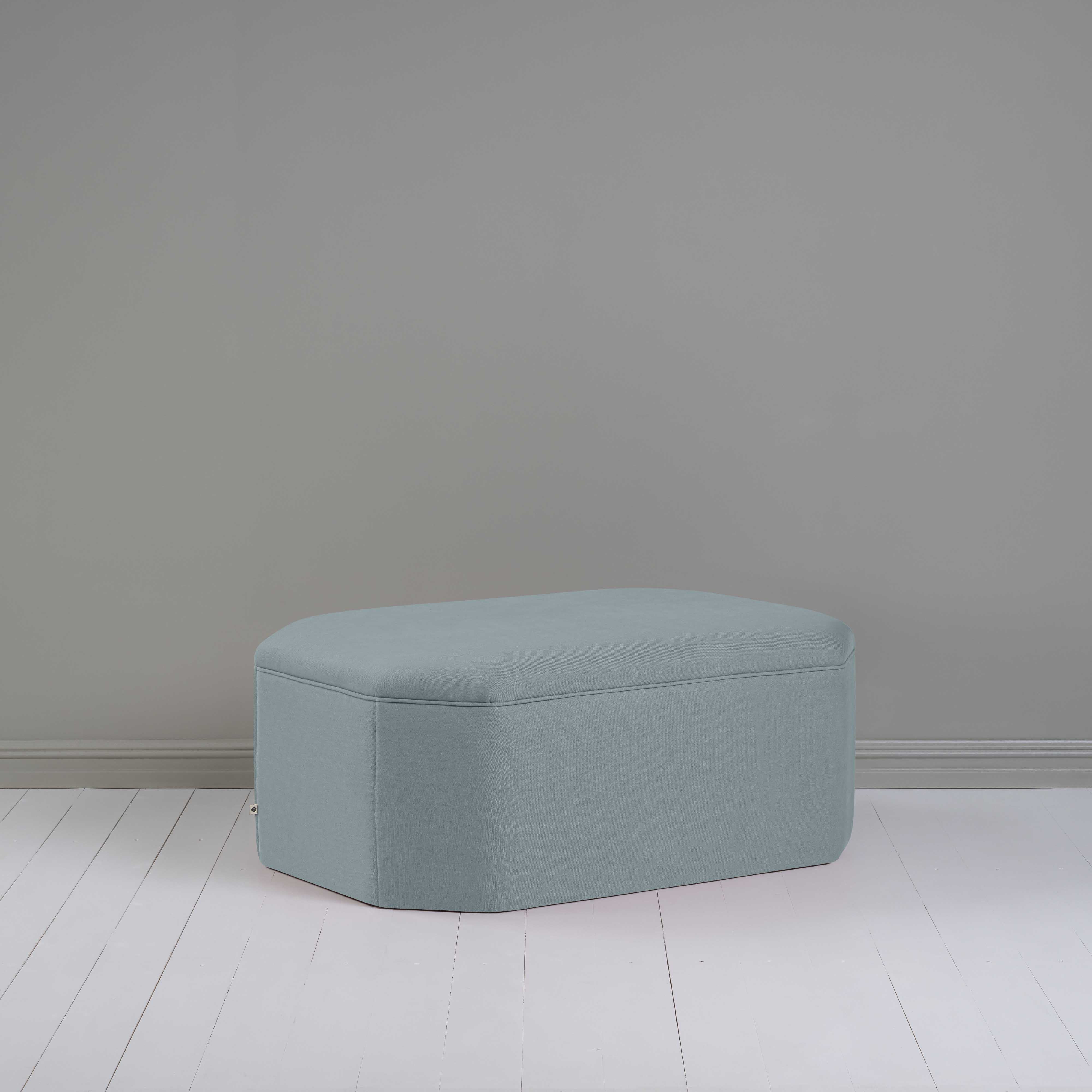 Hither Hexagonal Storage Ottoman in Laidback Linen Cerulean - Nicola Harding