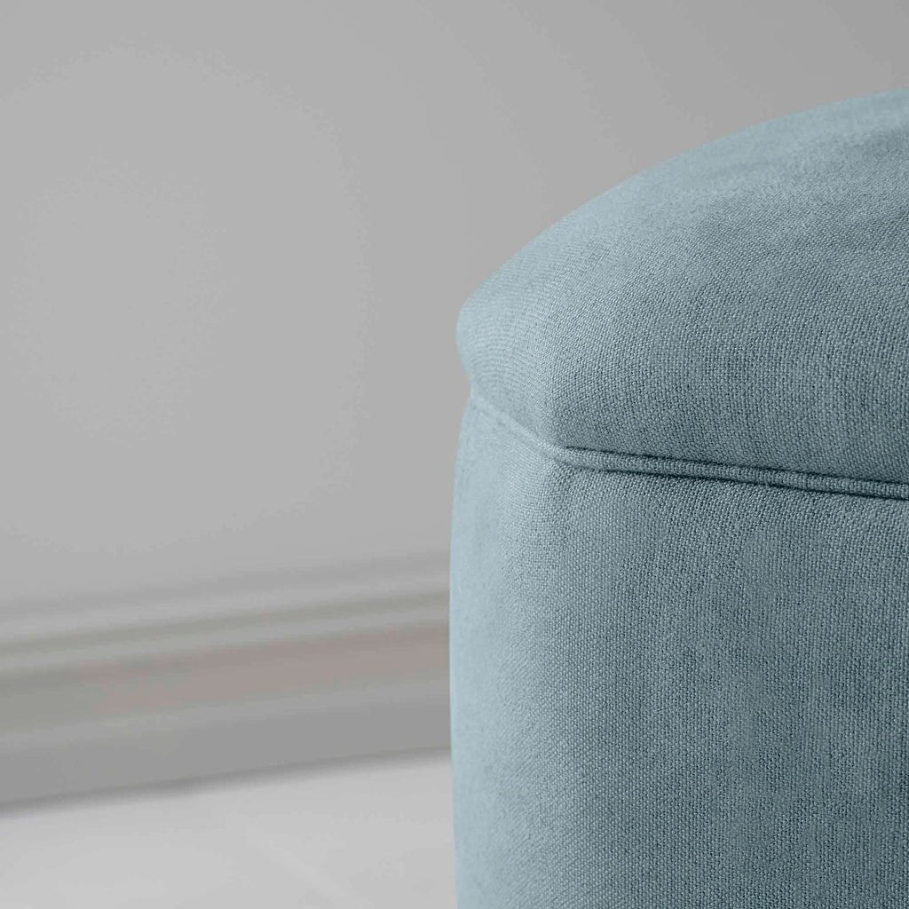 Thither Hexagonal Ottoman in Laidback Linen Cerulean Design Closeup - NiX