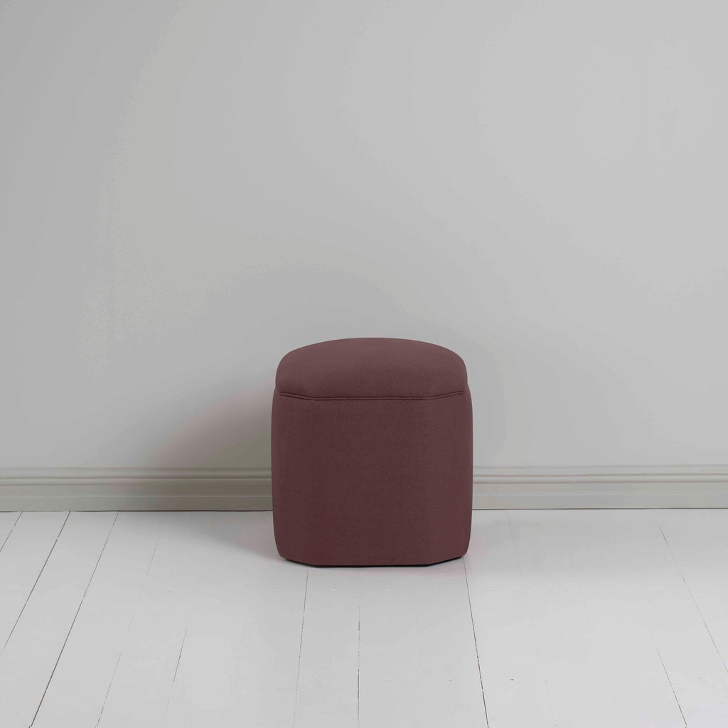 Thither Hexagonal Ottoman in Laidback Linen Damson Back View - NiX