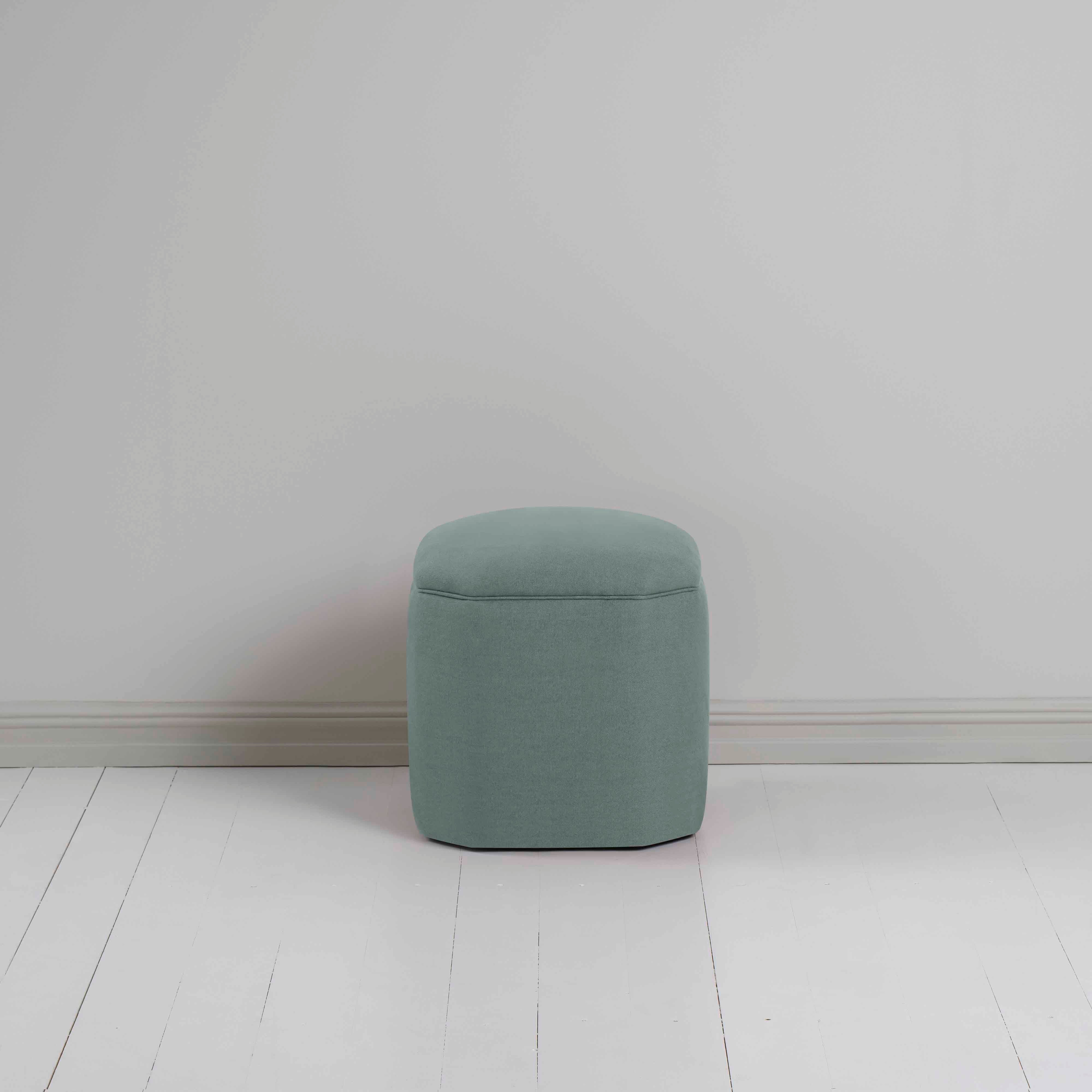 Thither Hexagonal Ottoman in Laidback Linen Mineral Back View - NiX
