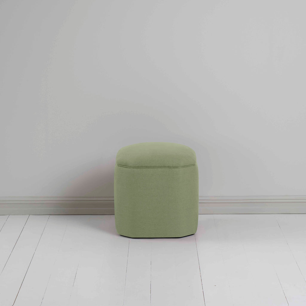 Thither Hexagonal Ottoman in Laidback Linen Moss Back View - NiX