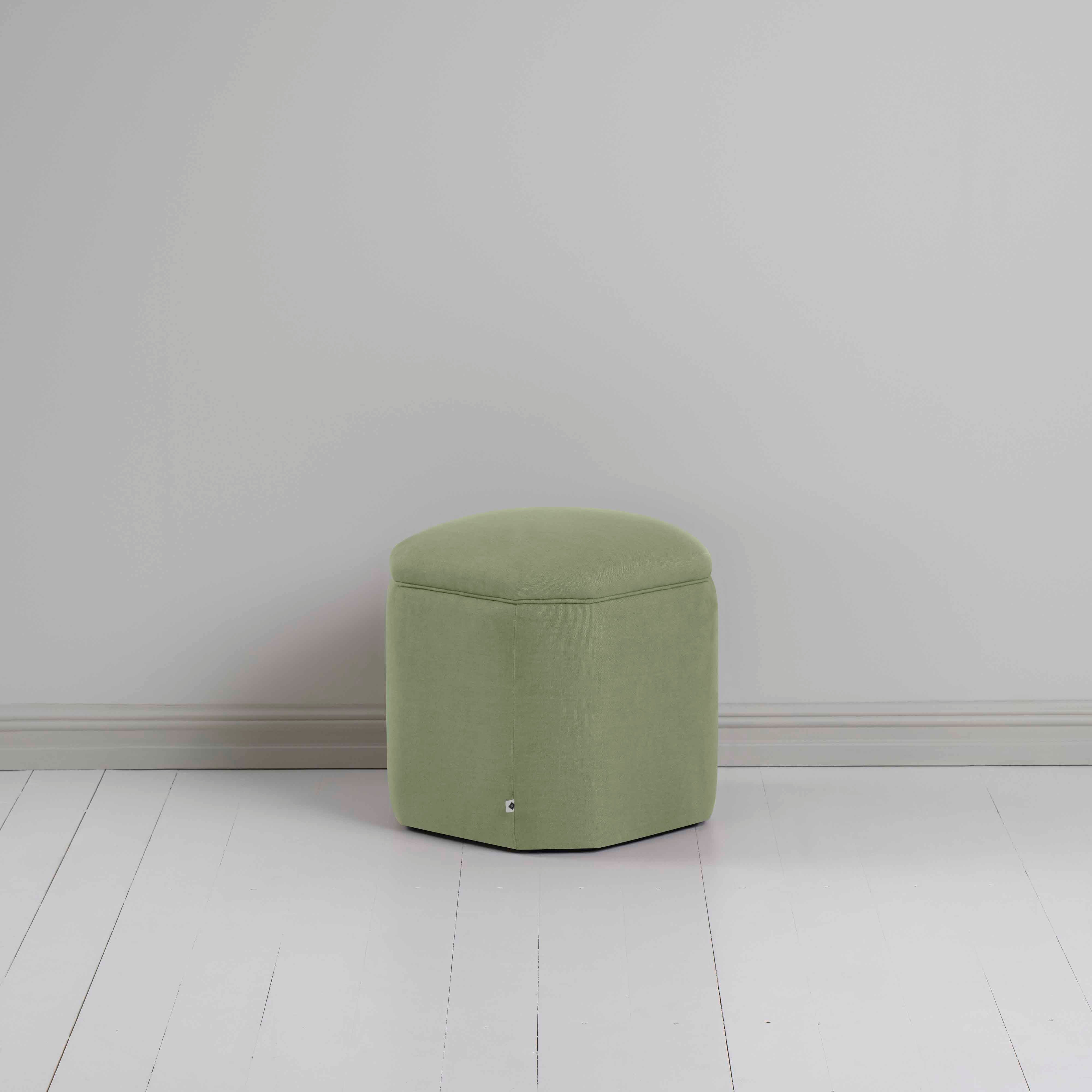 Thither Hexagonal Ottoman in Laidback Linen Moss - NiX