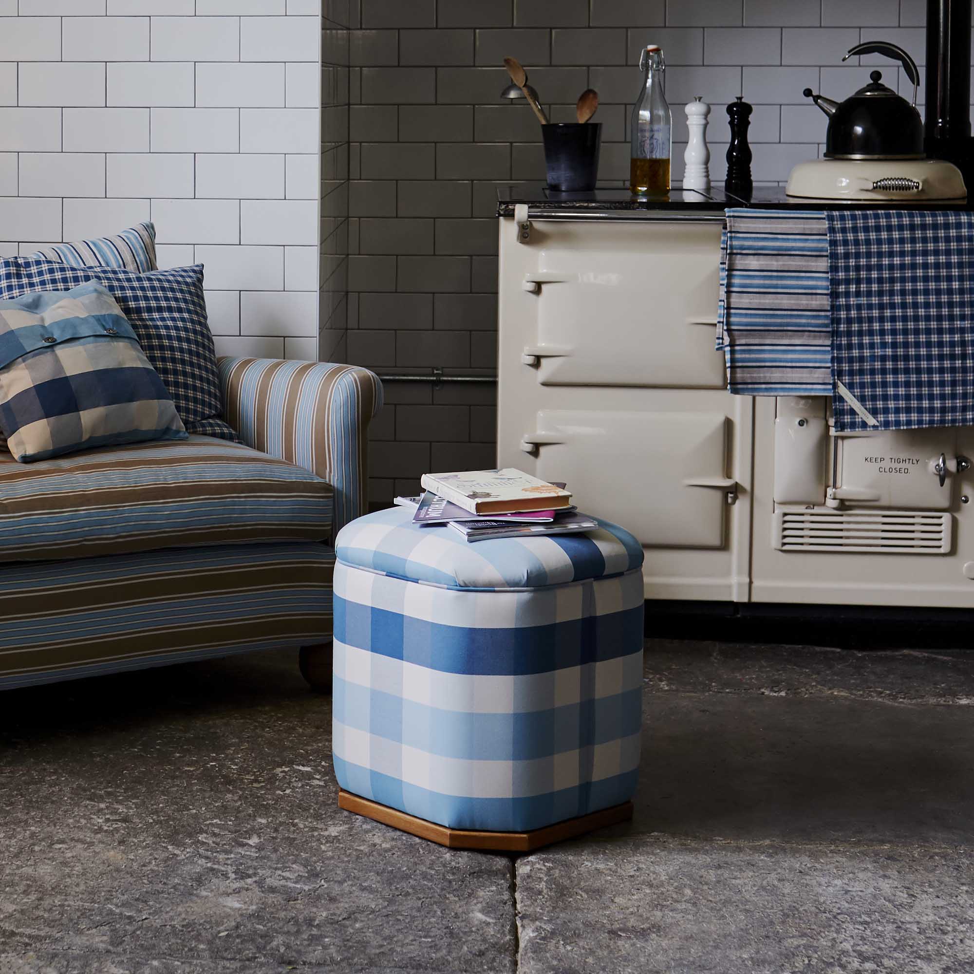  Thither Hexagonal Ottoman in Laidback Linen Sky 