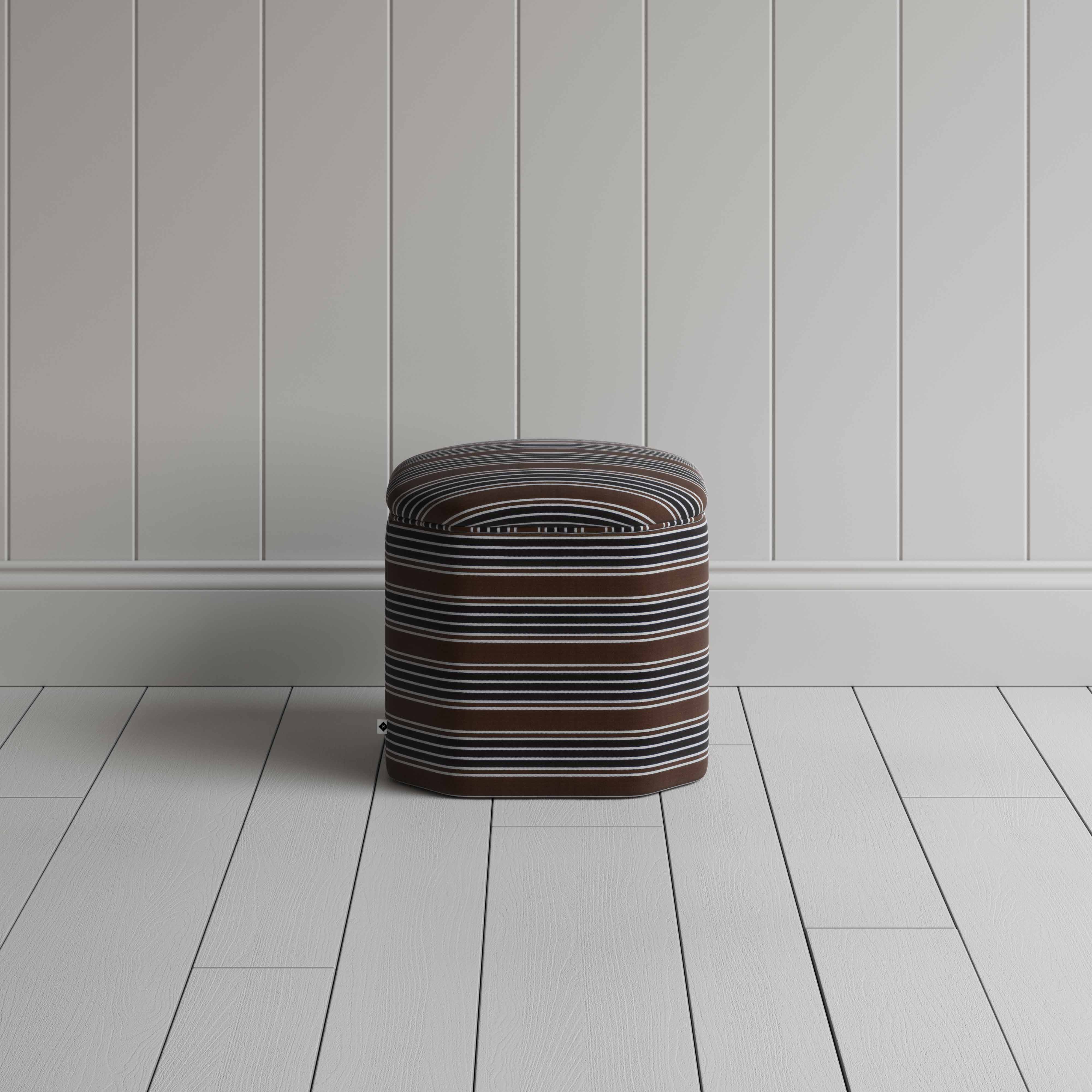 Thither Hexagonal Ottoman in Regatta Cotton, Charcoal - Side View By NiX