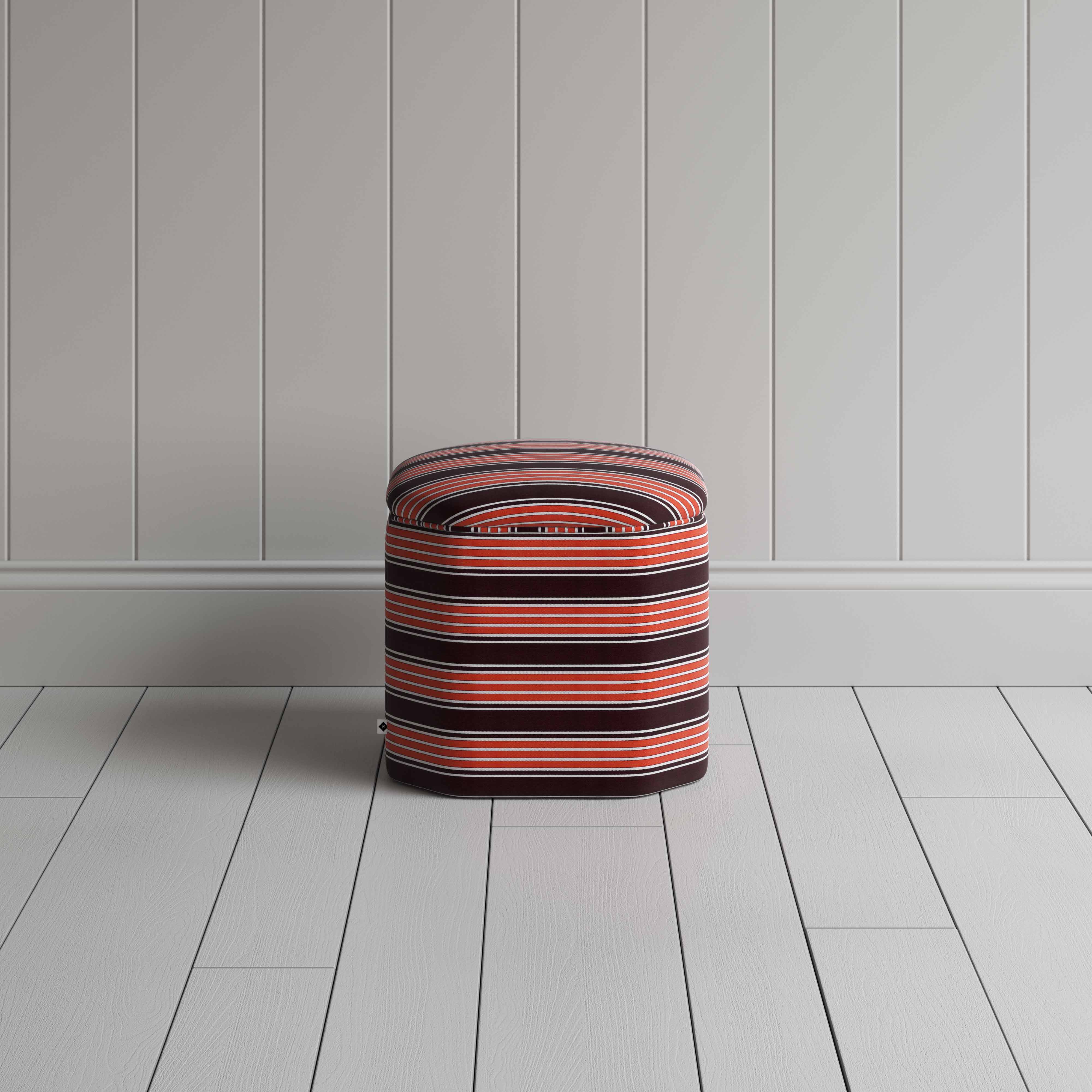 Thither Hexagonal Ottoman in Regatta Cotton, Flame Back View - NiX By Nicola Harding & Co.