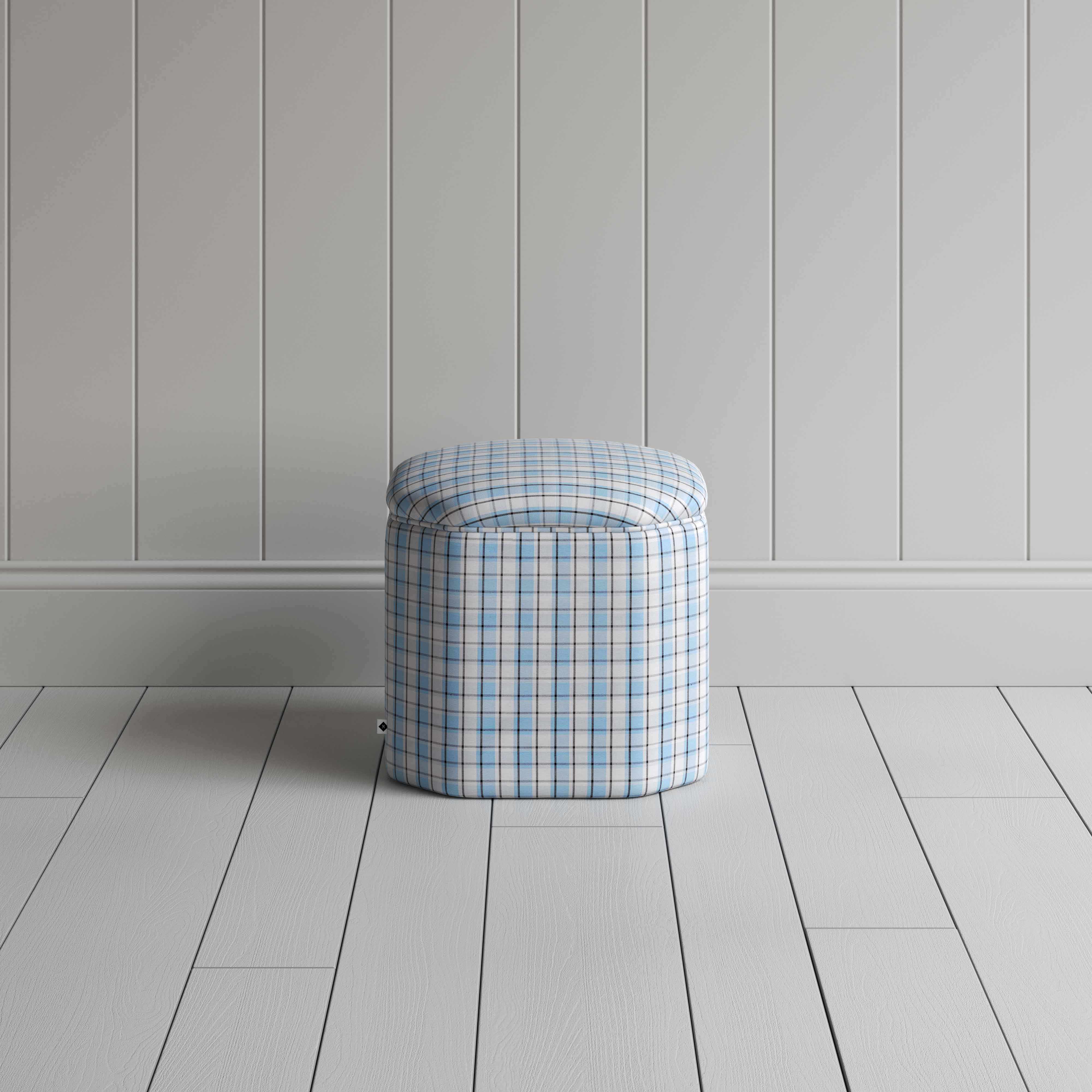 Thither Hexagonal Ottoman in Square Deal Cotton, Blue Brown - NiX