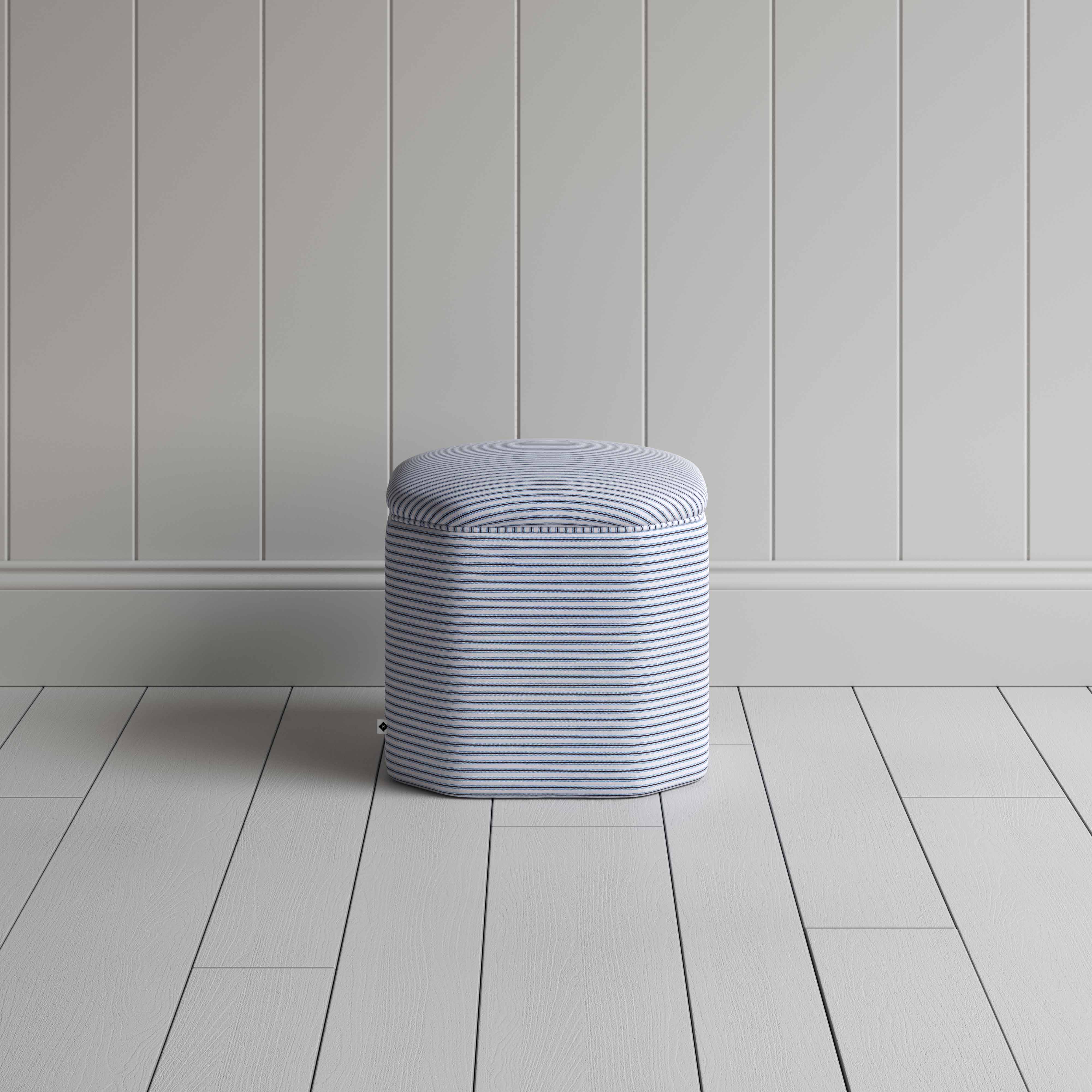 Thither Hexagonal Ottoman in Ticking Cotton, Aqua Brown - NiX By Nicola Harding & Co.