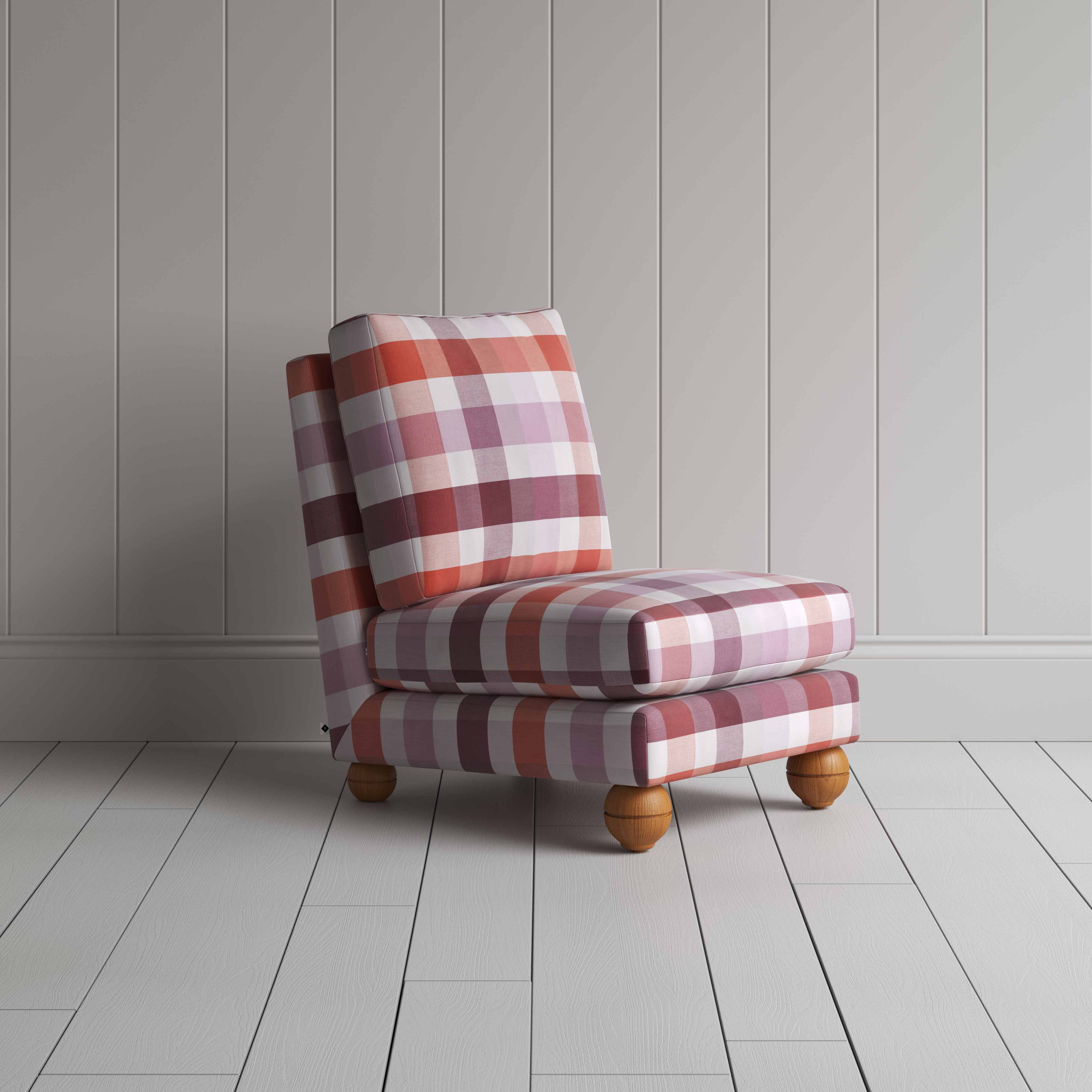  Perch Slipper Armchair in Checkmate Cotton, Berry 