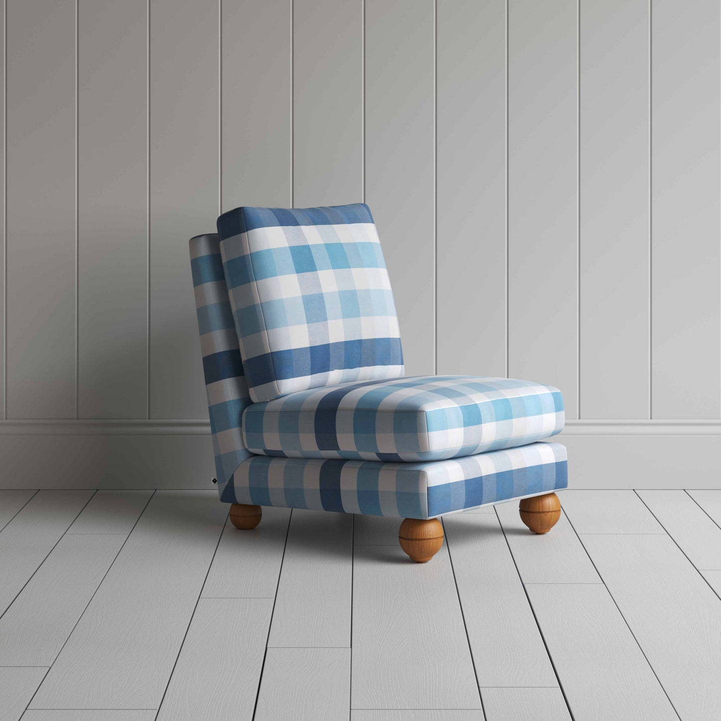 Perch Slipper Armchair in Checkmate Cotton, Blue