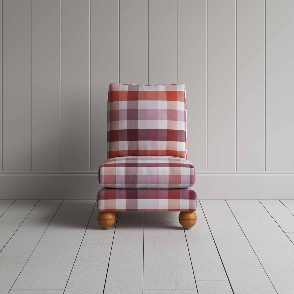  Perch Slipper Armchair in Checkmate Cotton, Berry 