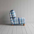 Perch Slipper Armchair in Checkmate Cotton, Blue Side View - By NiX