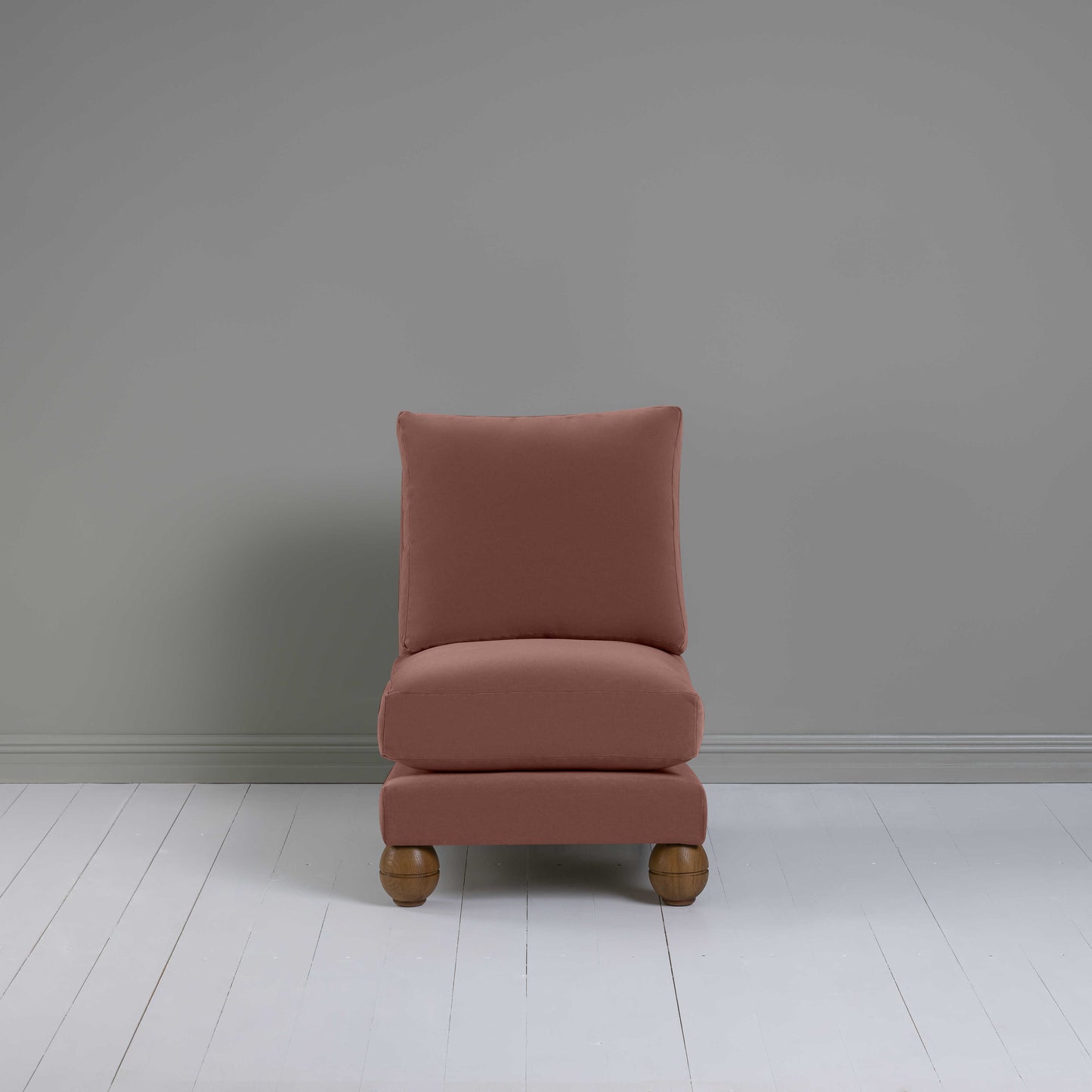 Perch Slipper Armchair in Intelligent Velvet Damson, Front View - NiX