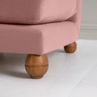 Perch Slipper Armchair in Intelligent Velvet Dusky Pink, Front Round Wooden Foot Closeup - NiX