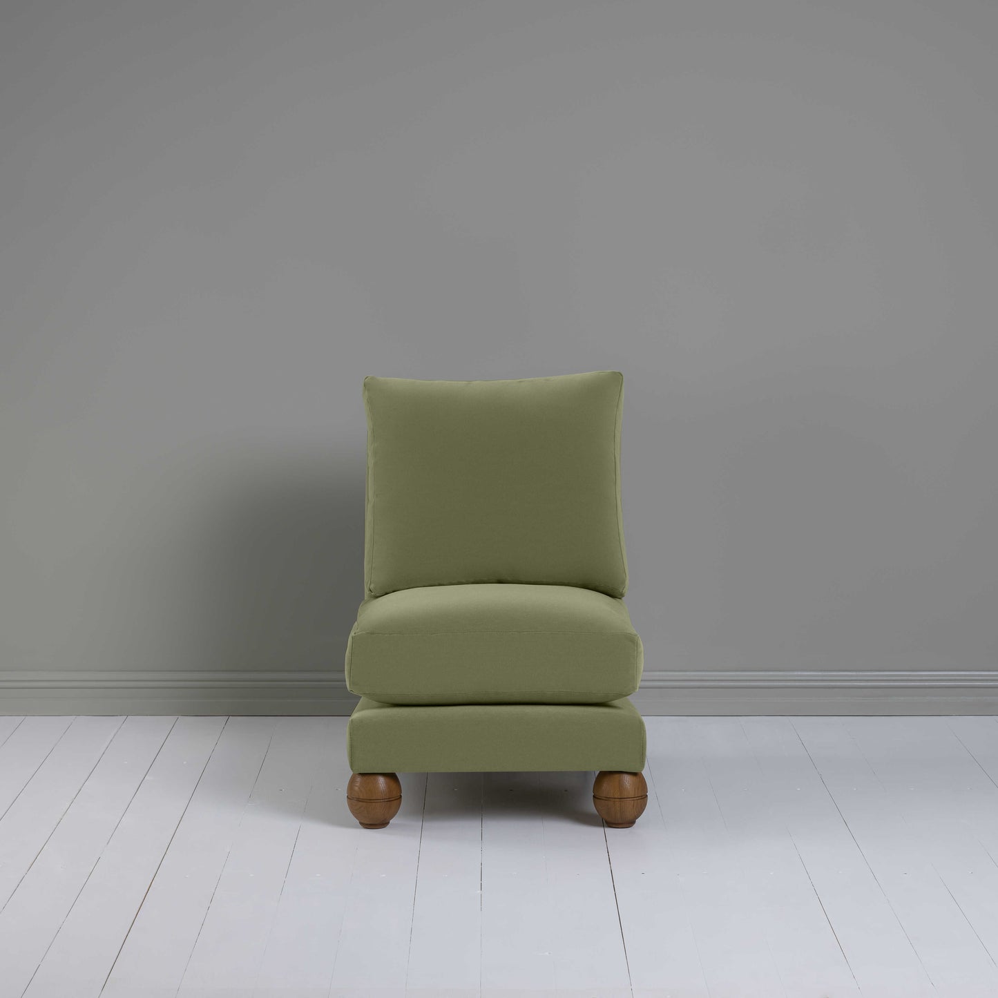 Perch Slipper Armchair in Intelligent Velvet Green Tea Front View - NiX