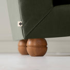 Perch Slipper Armchair in Intelligent Velvet Seaweed, Back Side Round Wooden Foot With Special NiX tag