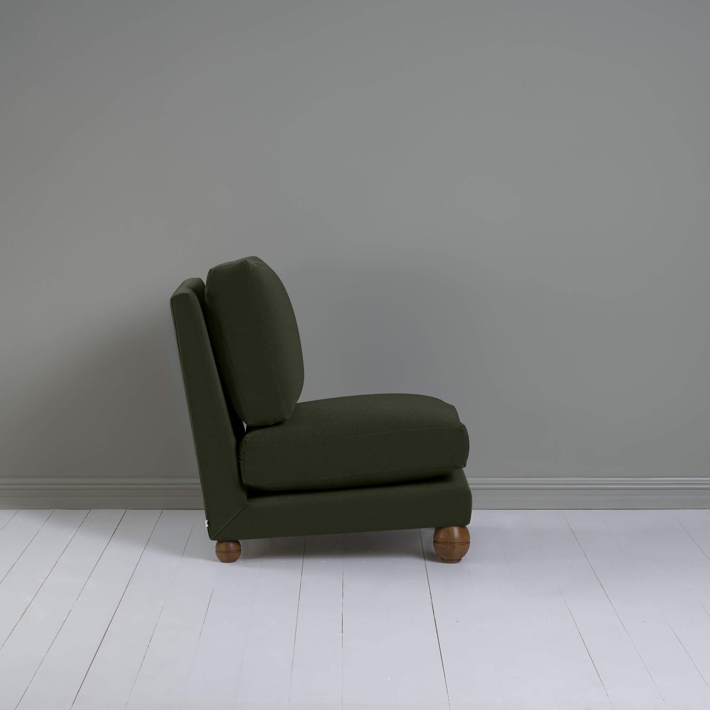 Perch Slipper Armchair in Intelligent Velvet Seaweed, Side View - NiX