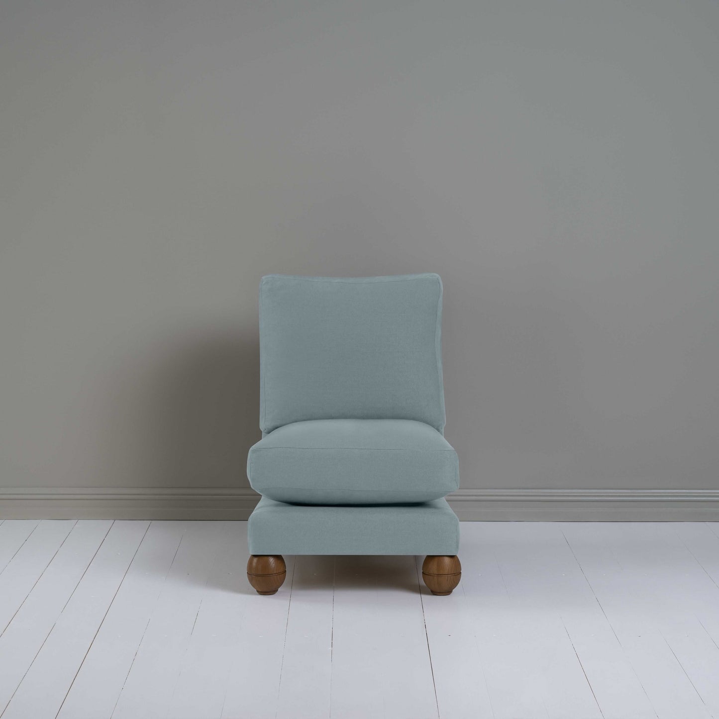 Perch Slipper Armchair in Laidback Linen Cerulean Front View - NiX