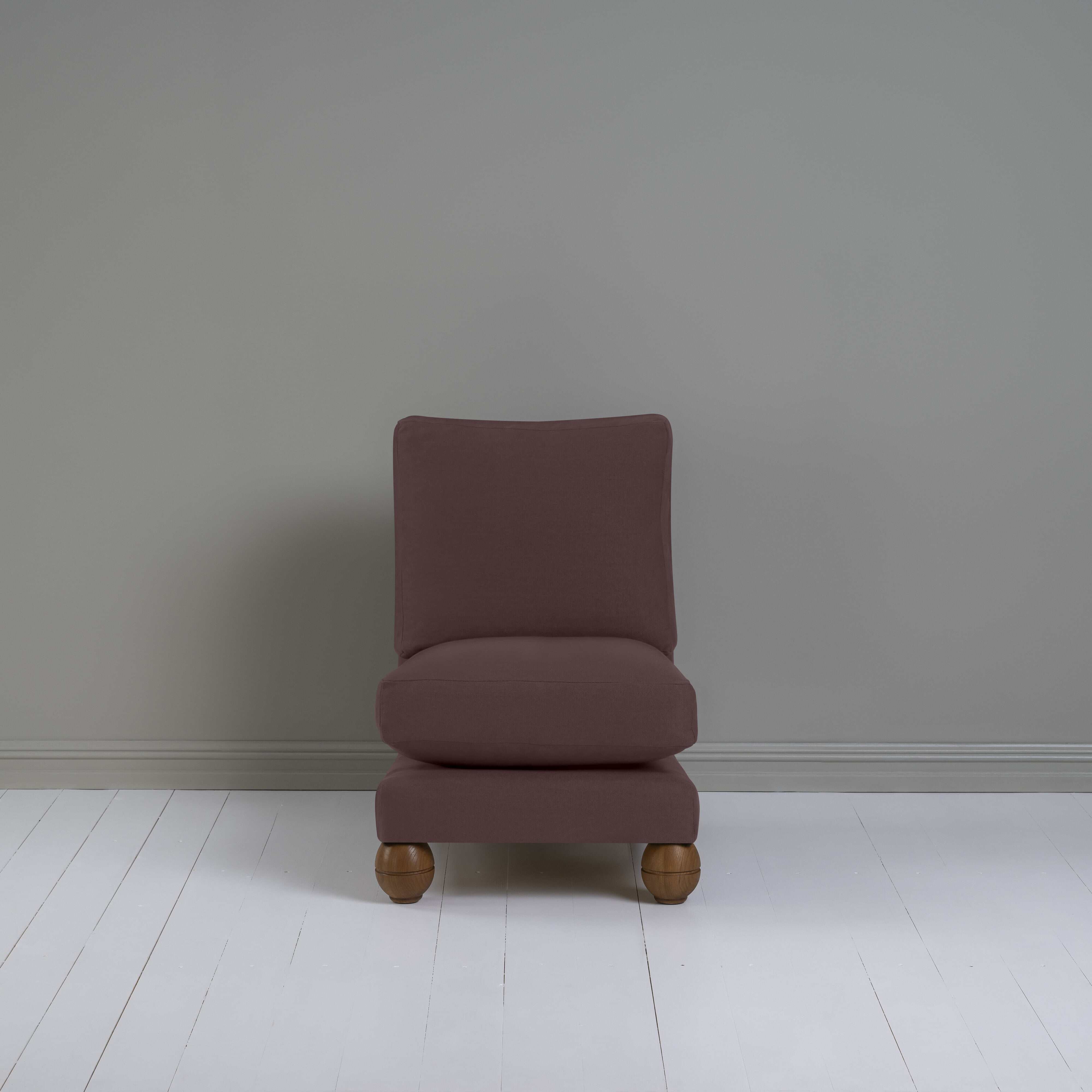 Perch Slipper Armchair in Laidback Linen Damson, Front Side - NiX