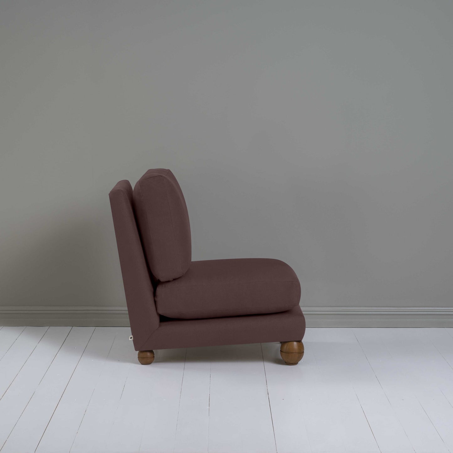 Perch Slipper Armchair in Laidback Linen Damson, Side View - NiX