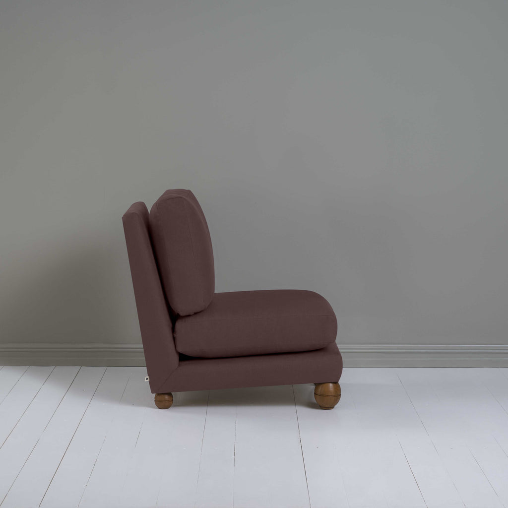 Perch Slipper Armchair in Laidback Linen Damson, Side View - NiX