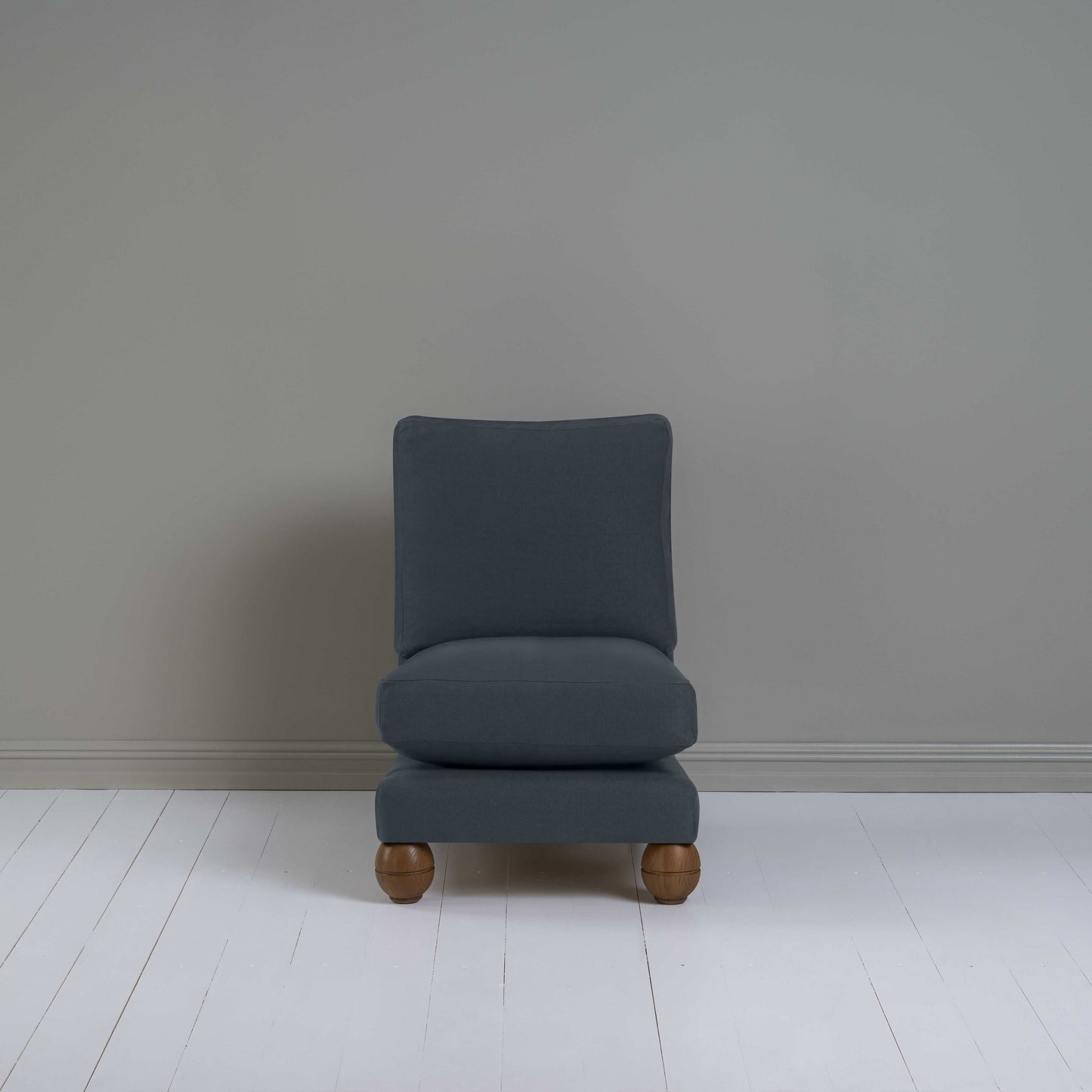 Perch Slipper Armchair in Laidback Linen Midnight, Front View - NiX