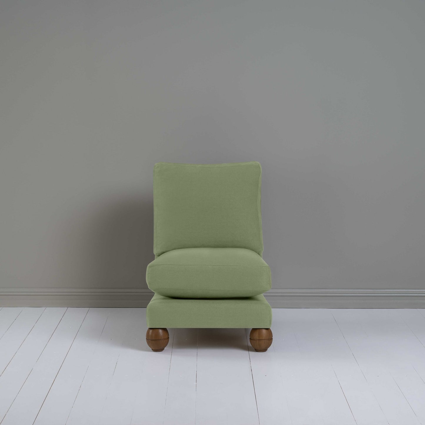 Perch Slipper Armchair in Laidback Linen Moss, Front View - NiX