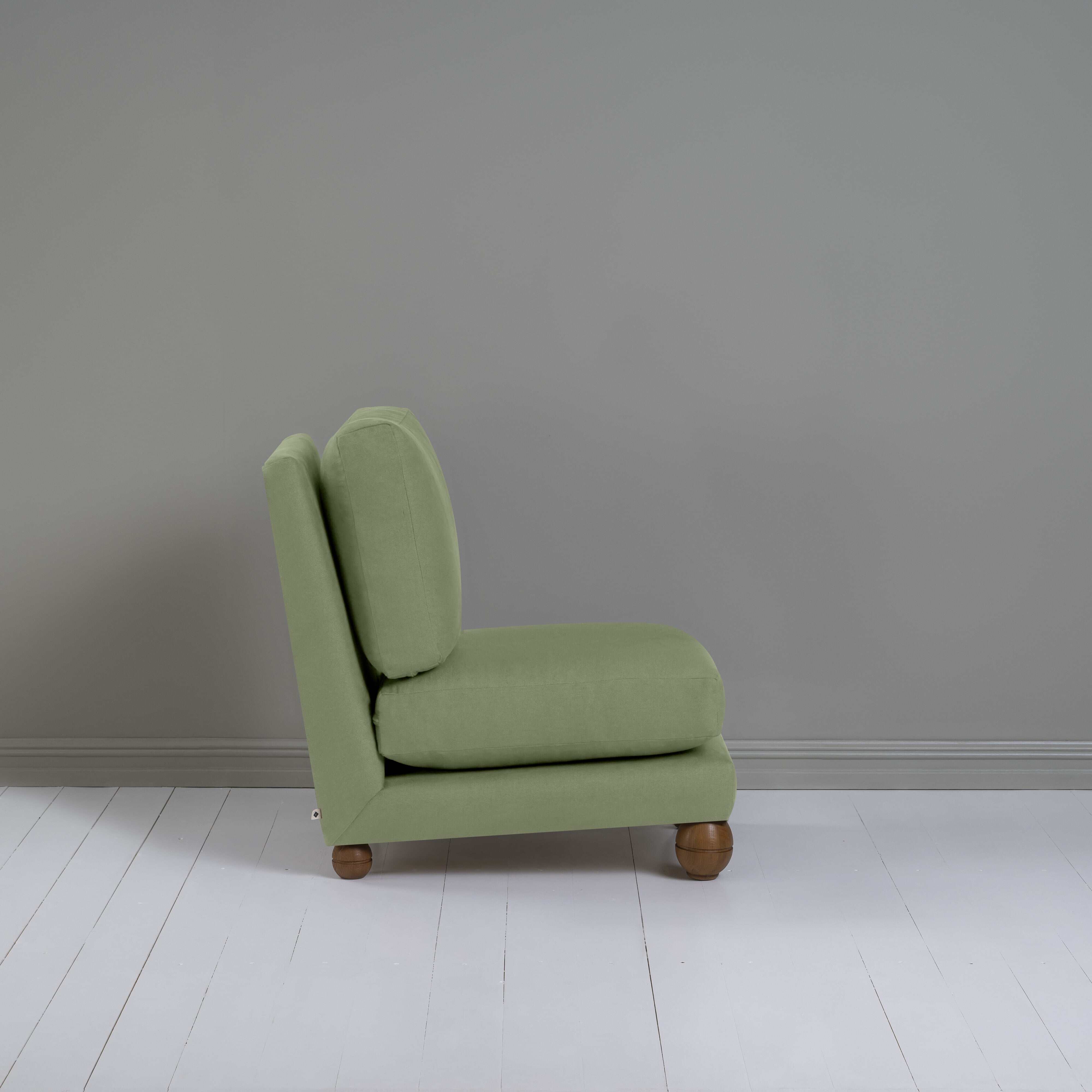 Perch Slipper Armchair in Laidback Linen Moss, Side View - NiX