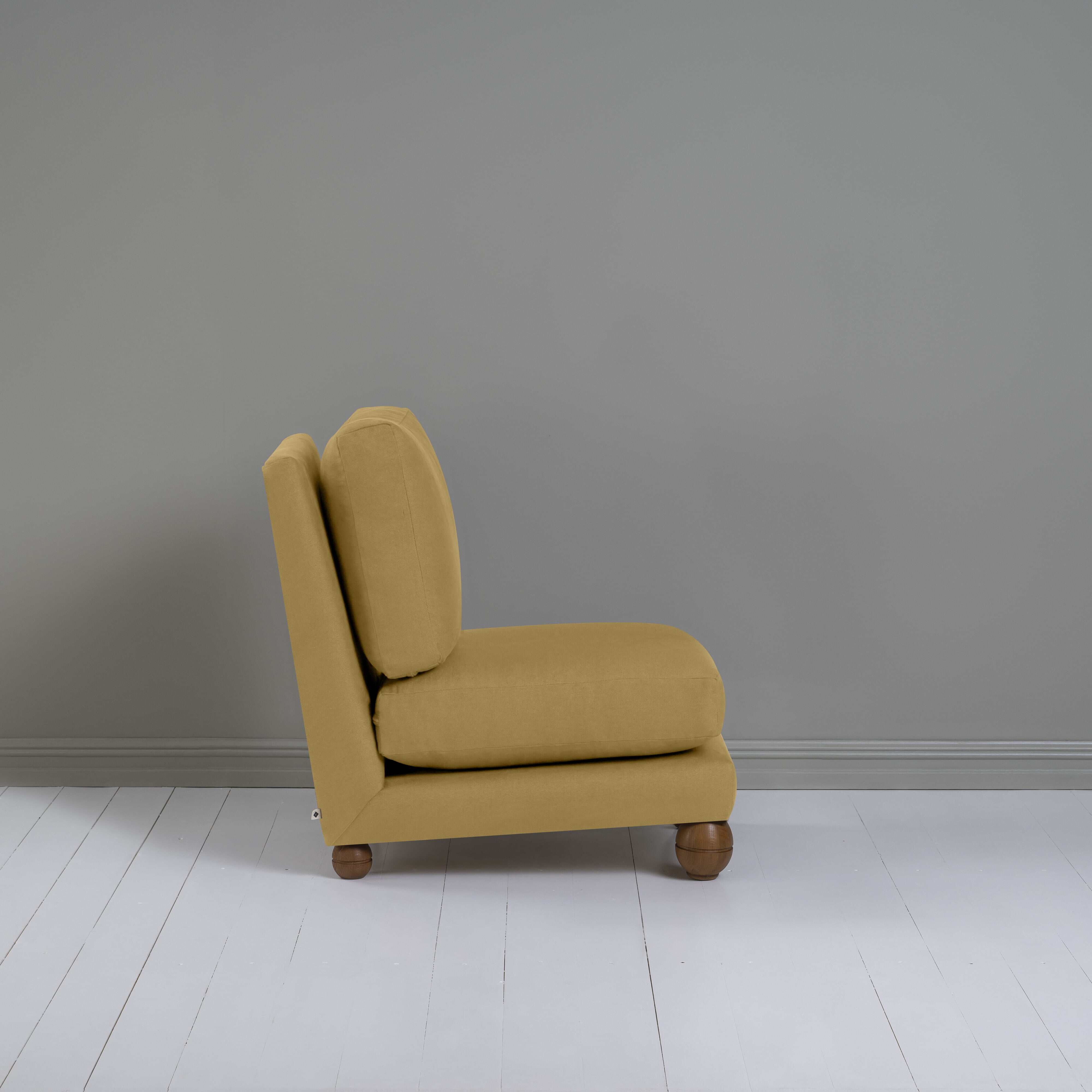 Perch Slipper Armchair in Laidback Linen Ochre, Side View - NiX