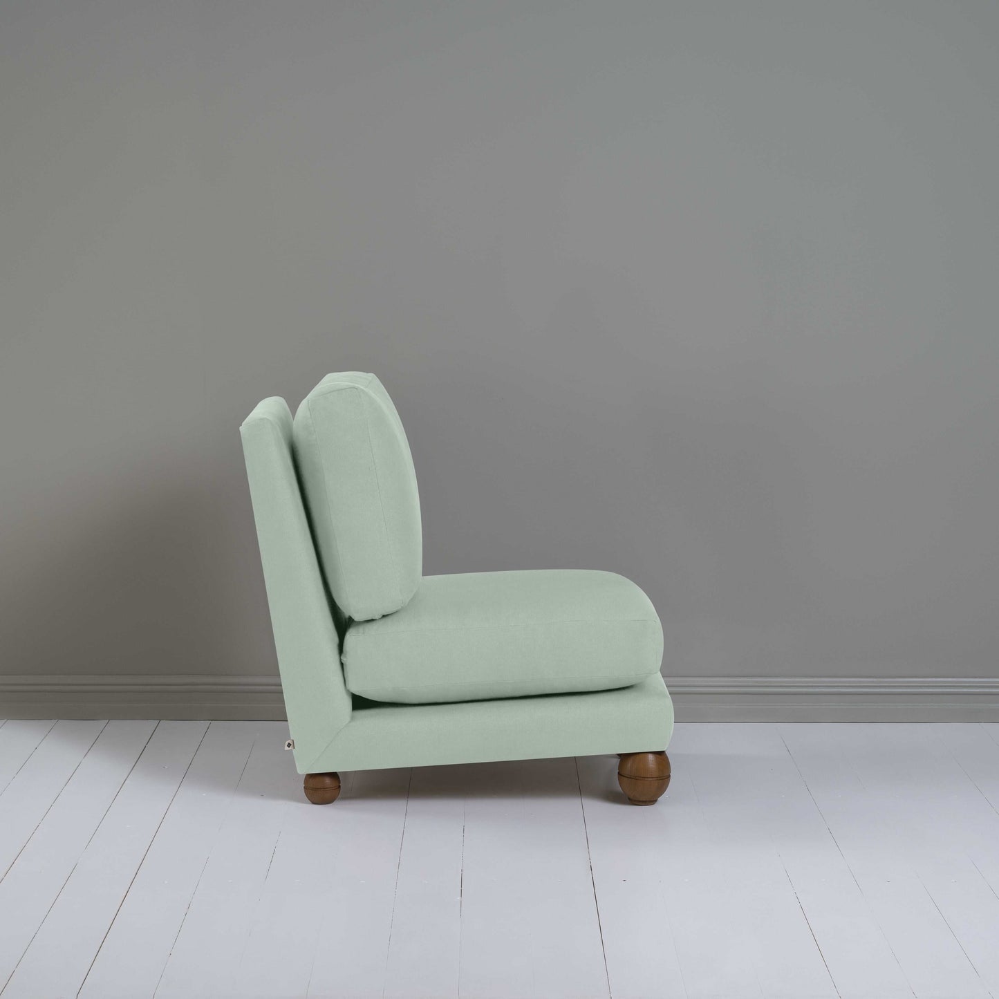 Perch Slipper Armchair in Laidback Linen Sky, Side View - NiX