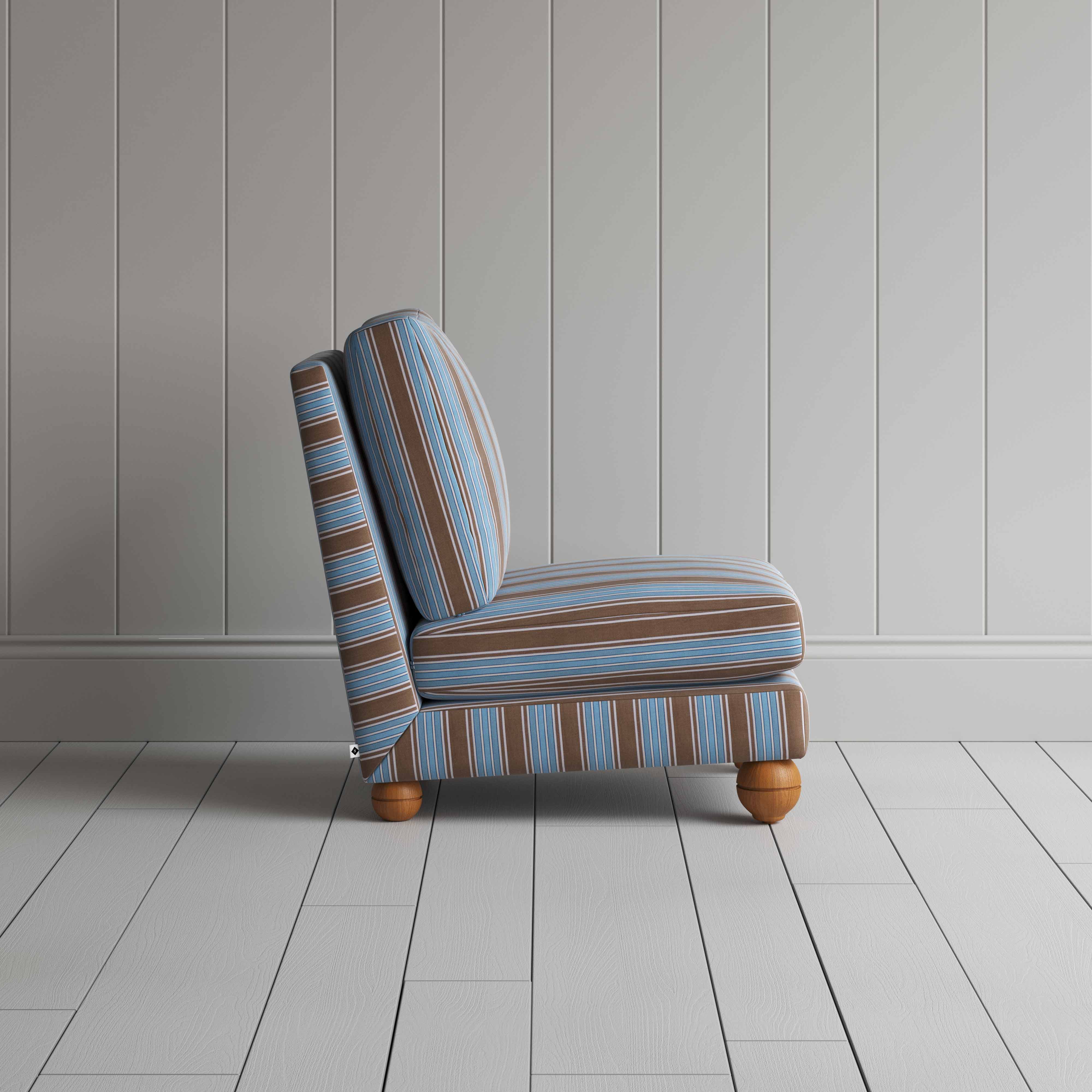 Perch Slipper Armchair in Regatta Cotton, Blue, Side View - NiX