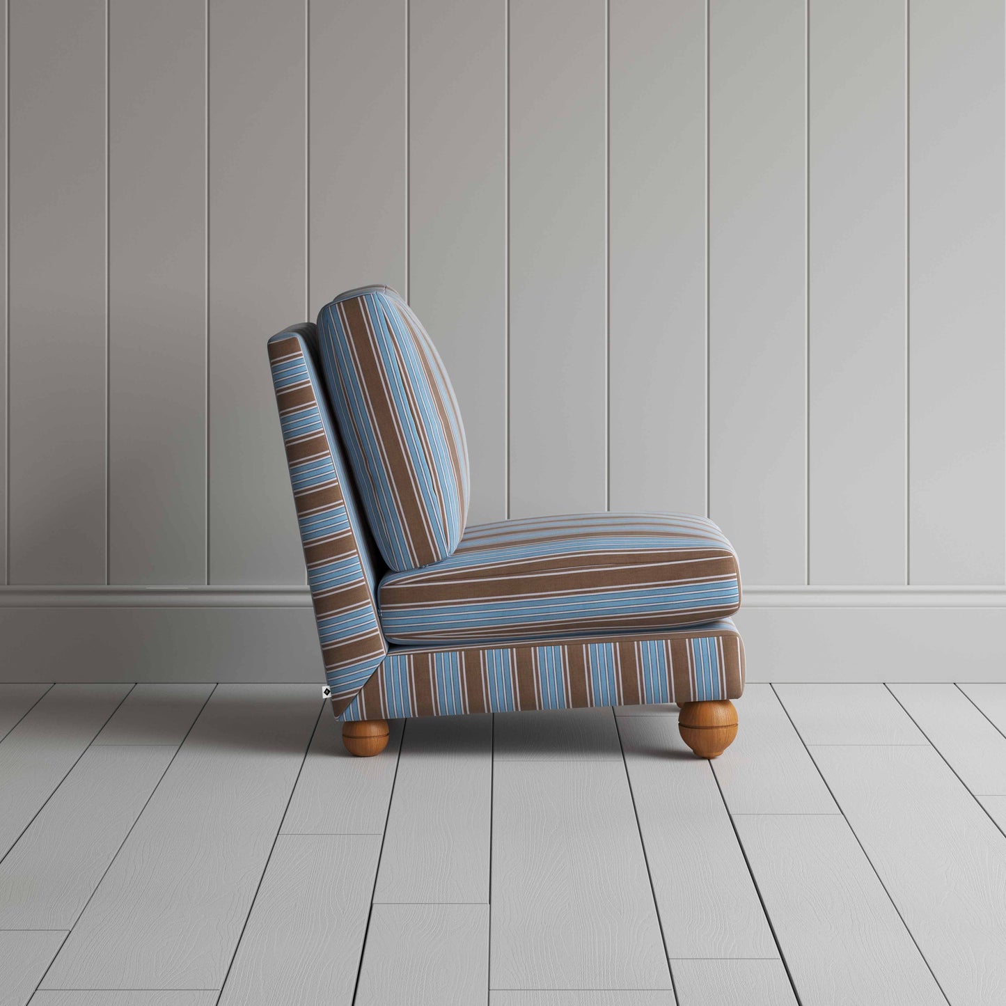 Perch Slipper Armchair in Regatta Cotton, Blue, Side View - NiX