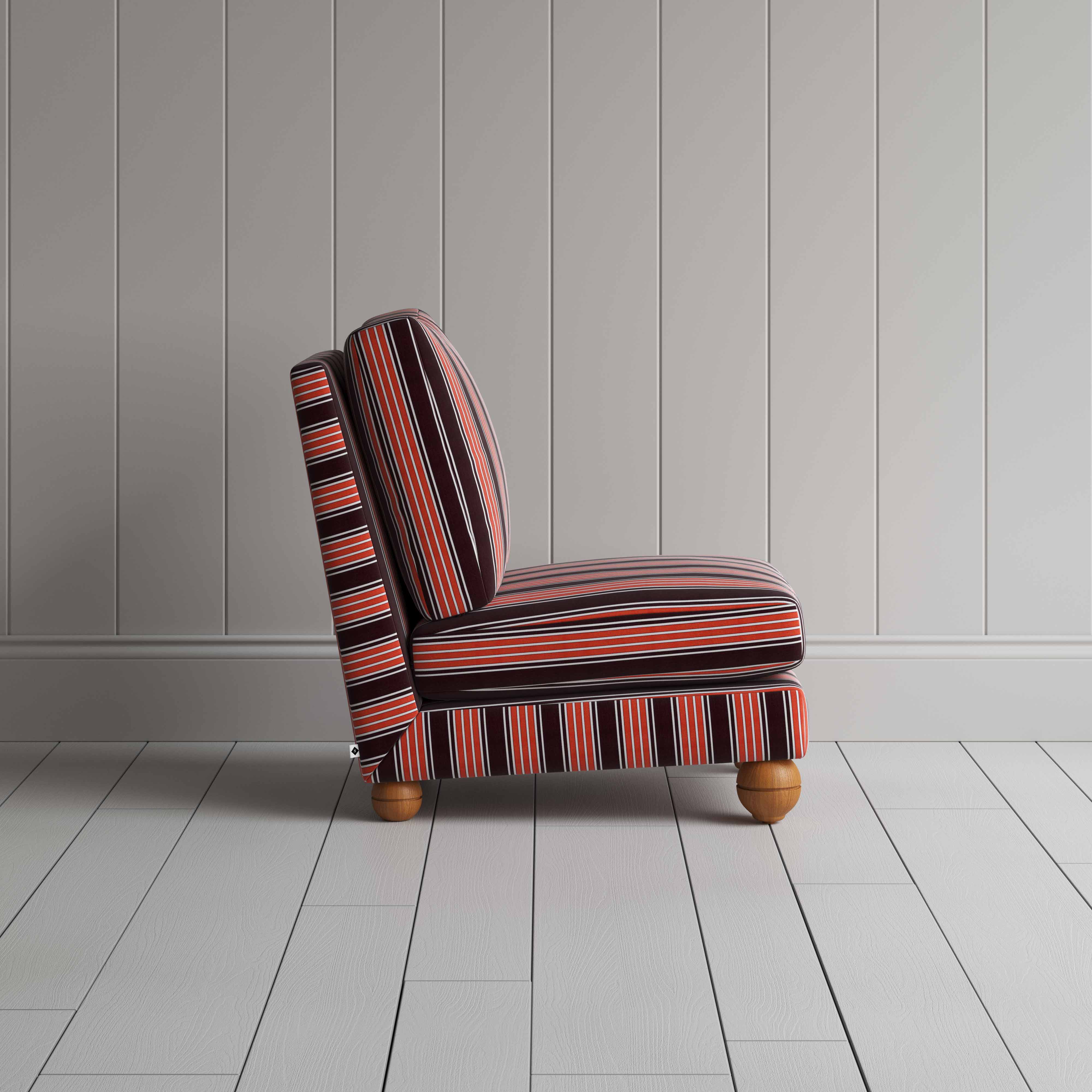 Perch Slipper Armchair in Regatta Cotton, Flame, Side View - NiX