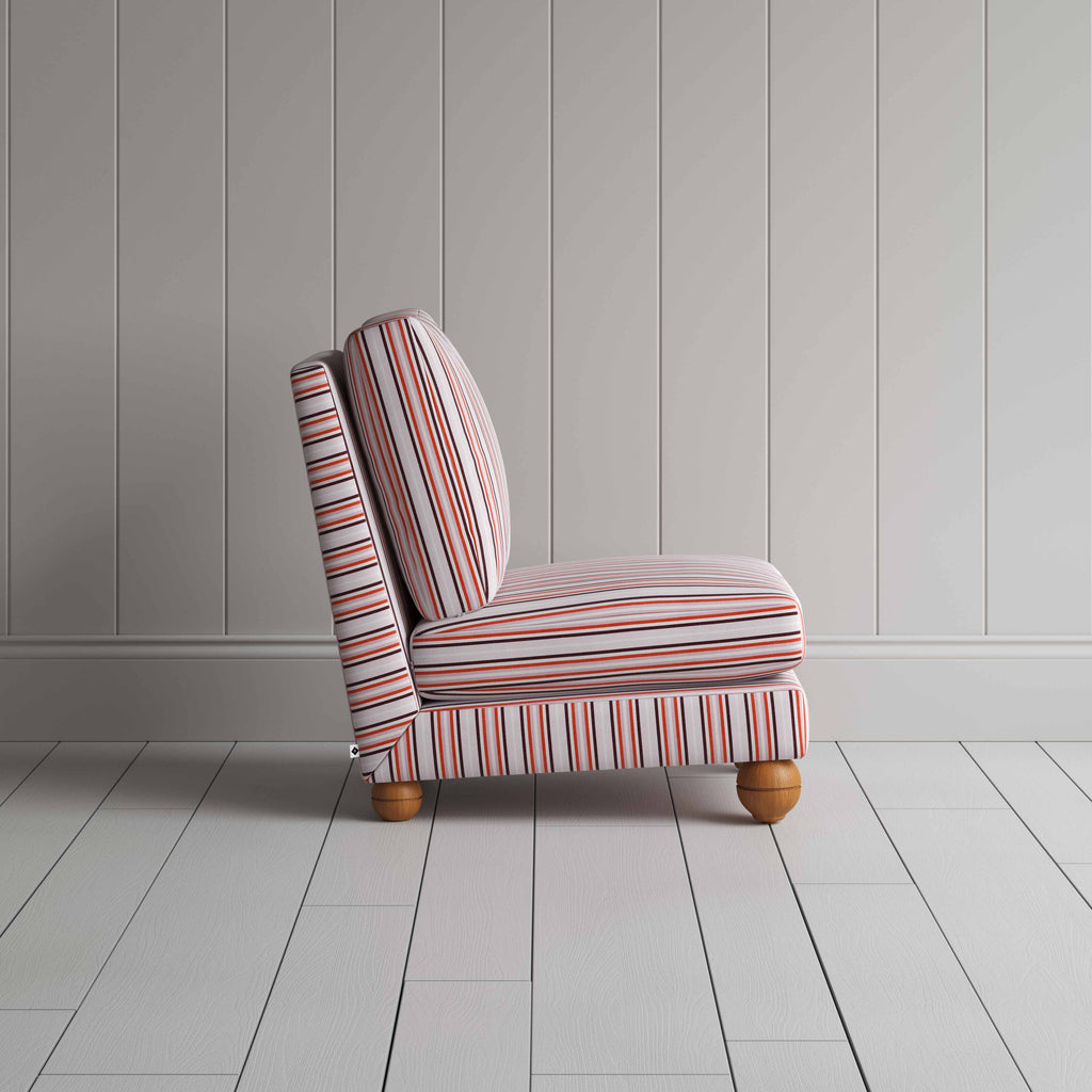 Perch Slipper Armchair in Slow Lane Cotton Linen, Berry, Side View - NiX