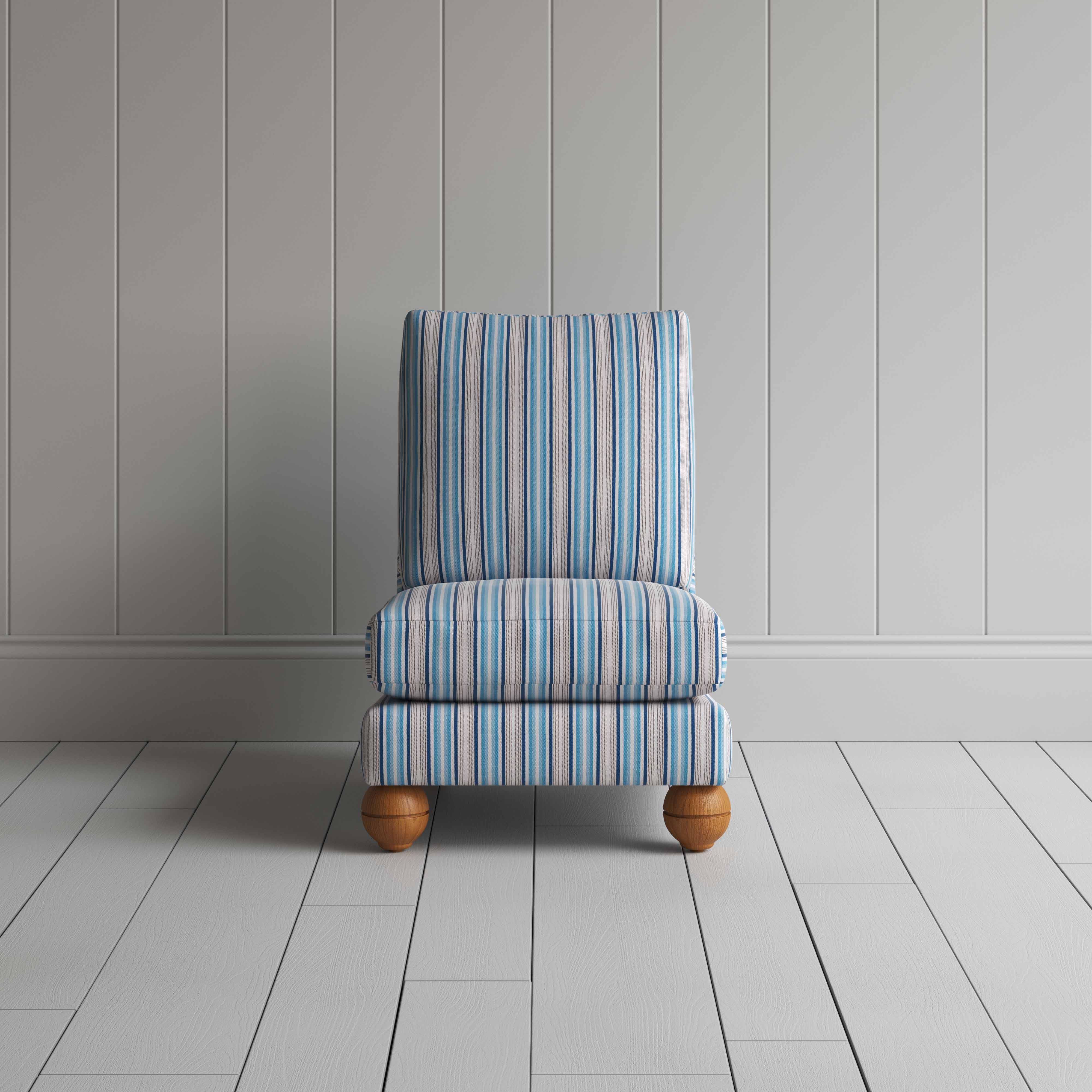Perch Slipper Armchair in Slow Lane Cotton Linen, Blue Front View - NiX