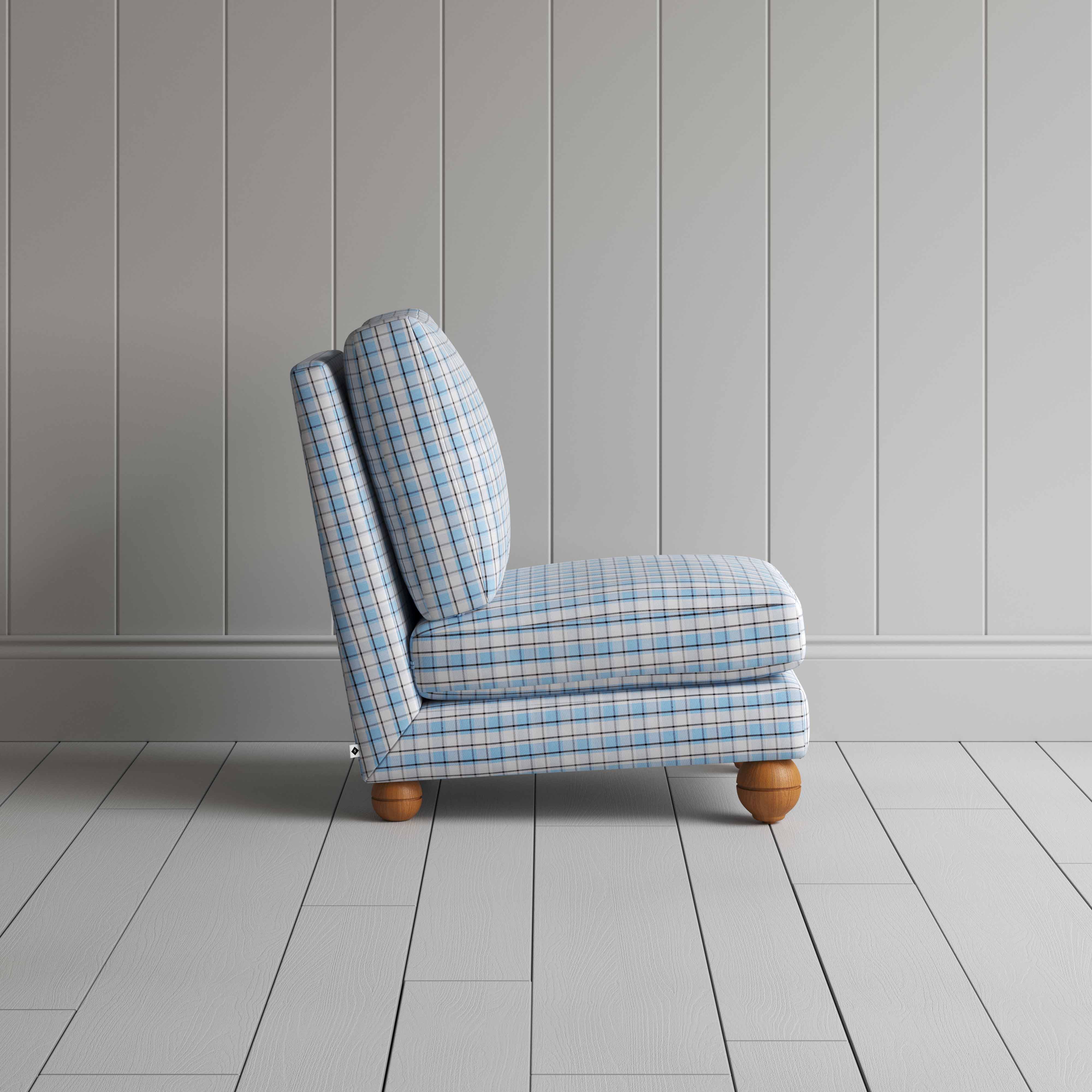  Perch Slipper Armchair in Square Deal Cotton, Blue Brown 