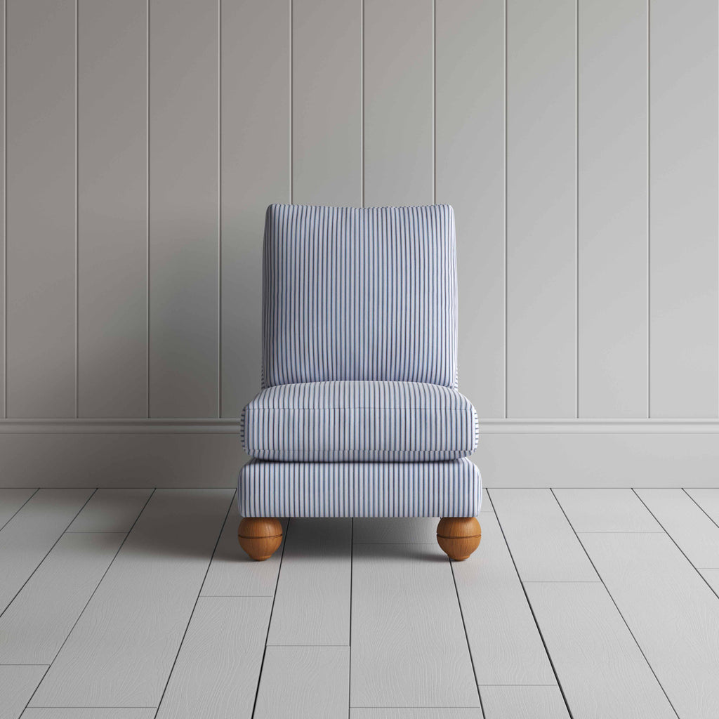 Perch Slipper Armchair in Ticking Cotton, Aqua Brown Front View - By NiX
