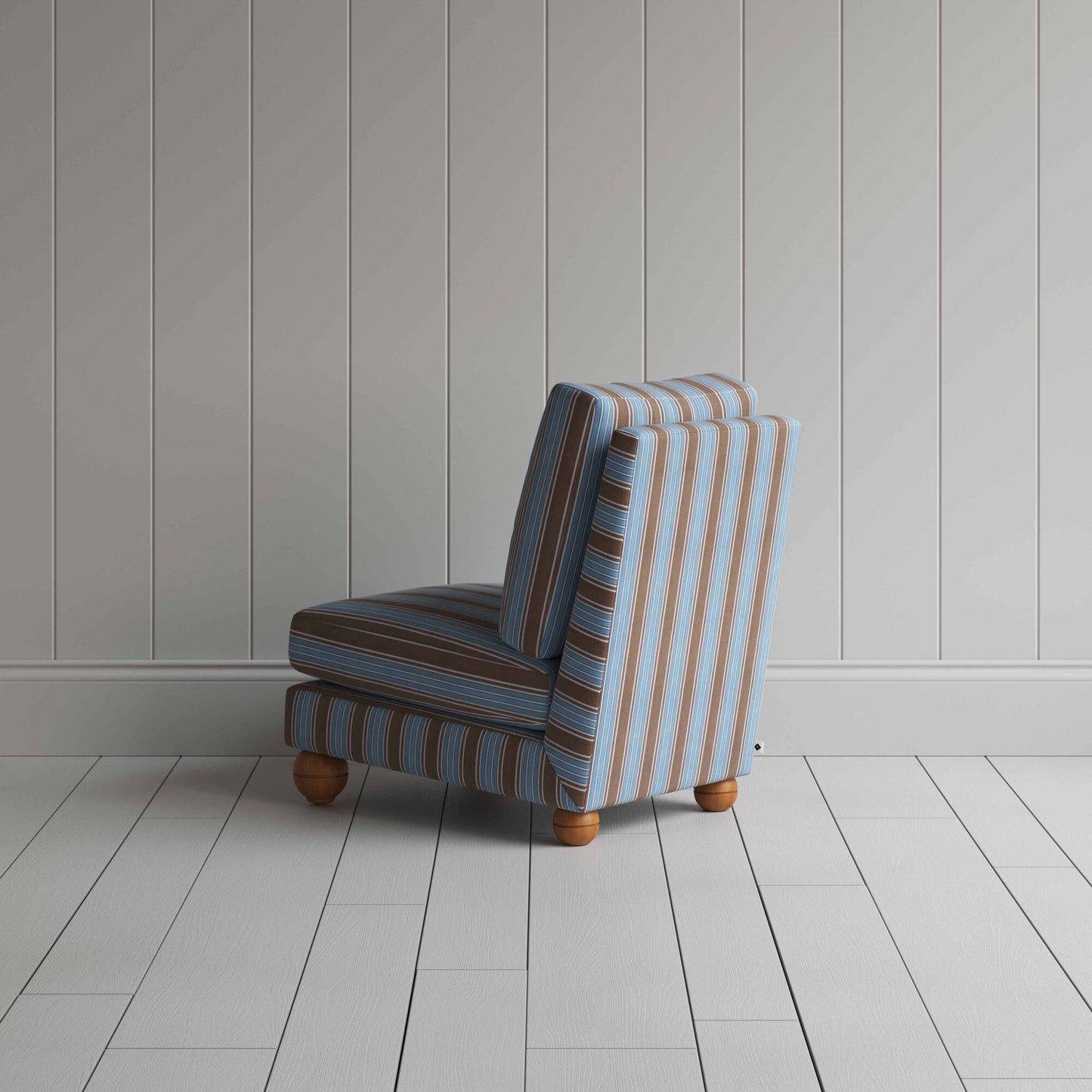 Perch Slipper Armchair in Regatta Cotton, Blue, Back View - NiX