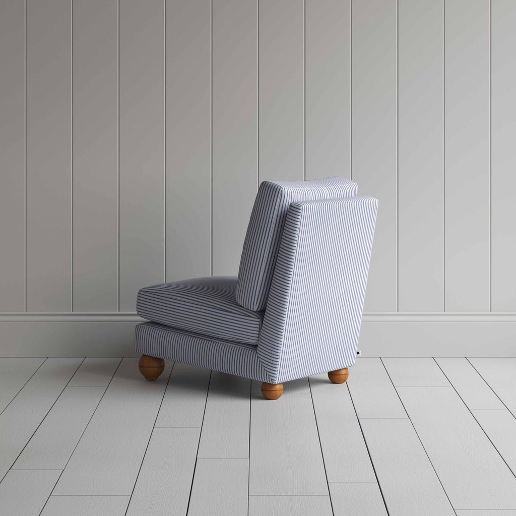 Perch Slipper Armchair in Ticking Cotton, Aqua Brown Back View - By NiX