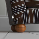 Perch Slipper Armchair in Regatta Cotton, Charcoal, Back Sided Round Wooden Foot Closeup With NiX Special tag