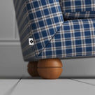 Perch Slipper Armchair in Well Plaid Cotton, Blue Brown, Back Round Wooden Foot with NiX Special Tag