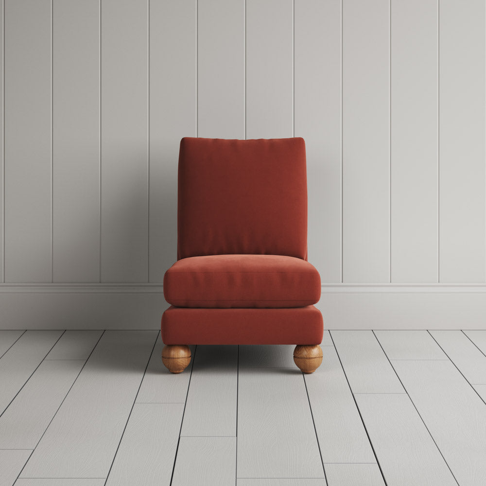Front View of Perch Slipper Armchair in Intelligent Velvet Sienna
