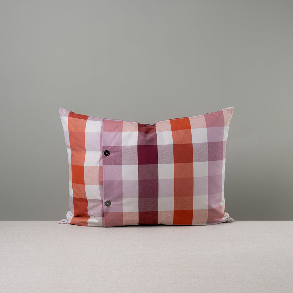 Back Side of Medium Rectangle Lollop Cushion in Red Cotton, Berry With 2 Buttons