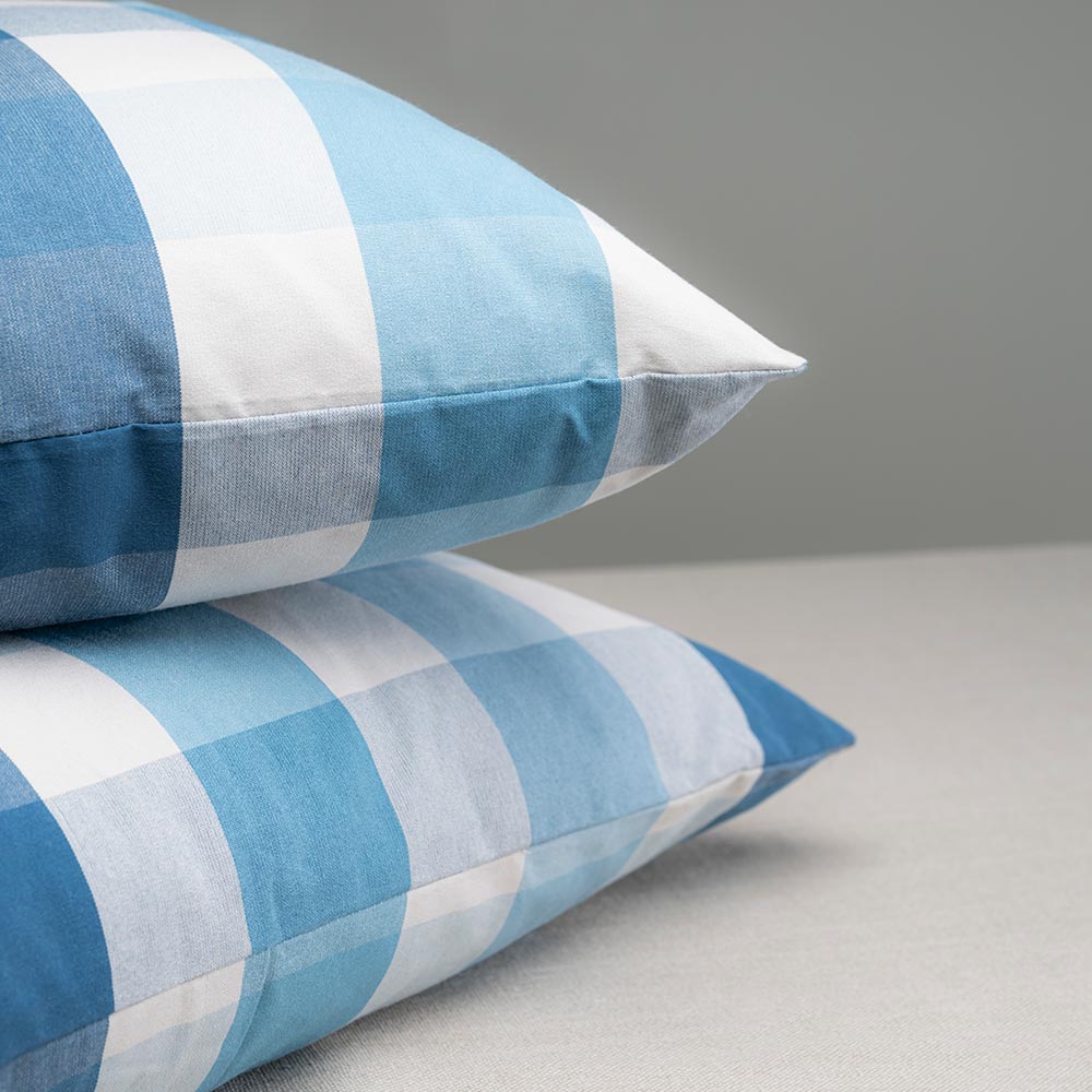 Rectangle Lollop Cushion in Checkmate Cotton, Blue