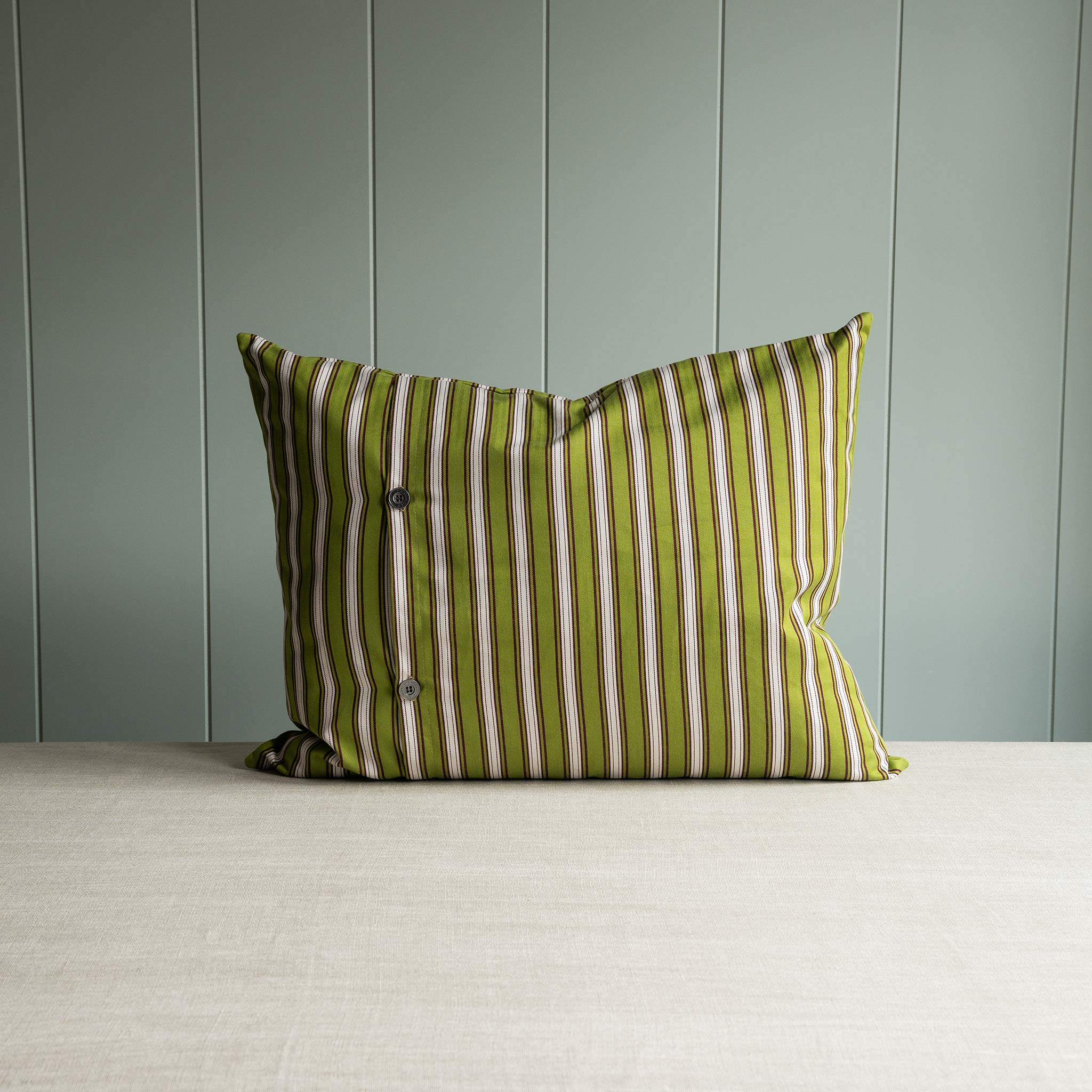 Rectangle Lollop Cushion in Colonnade Cotton, Green Wine With 2 NiX Special Buttons - Nicola Harding & Co.