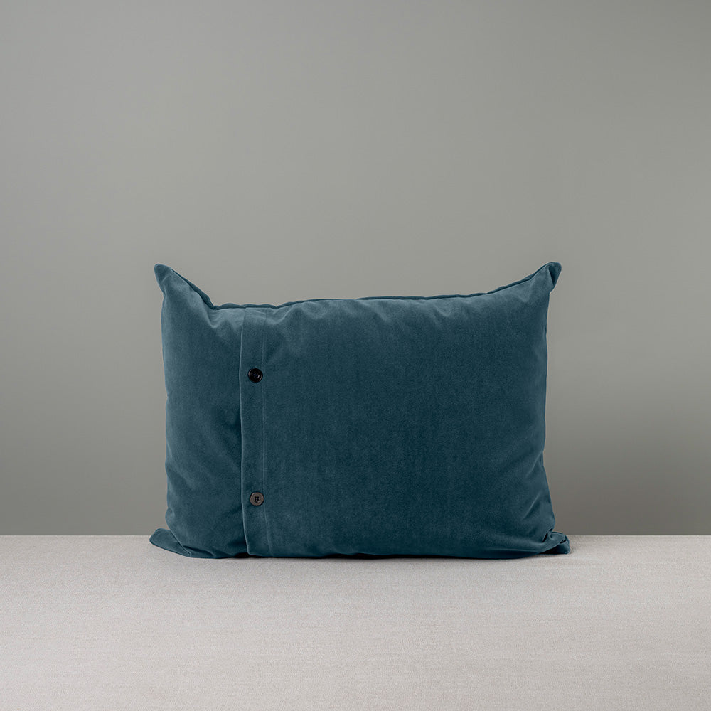 Back Side of Medium Rectangle Lollop Cushion Blue(Aegean) Velvet With 2 Black Buttons - By NiX