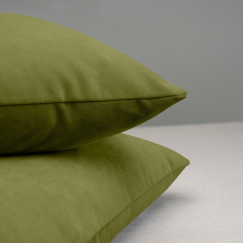 2 Rectangle Lollop Cushion in Green Velvet Edge Design Closeup - NiX By Nicola Harding & Co.